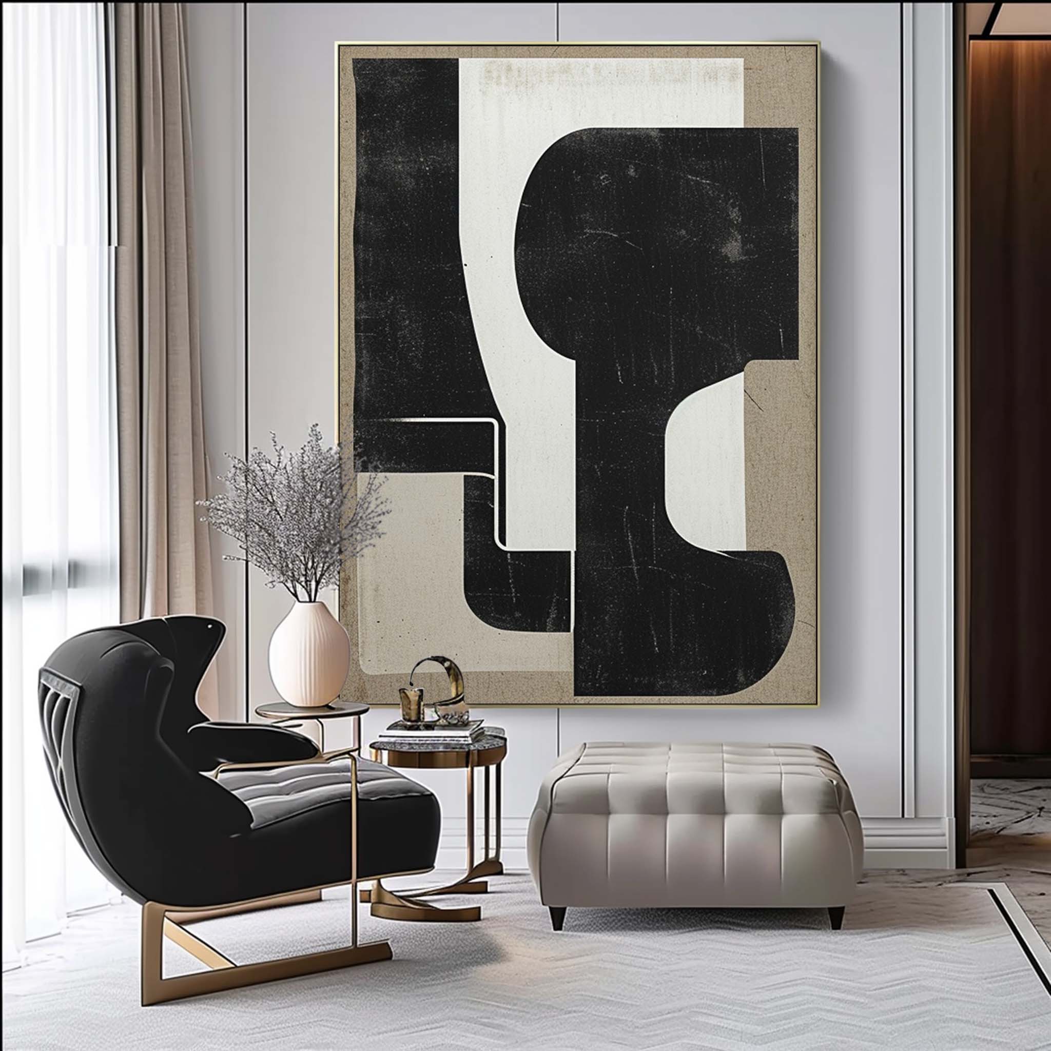 Black And White Minimalist Abstract Painting Original White Black Minimalist Wall Art