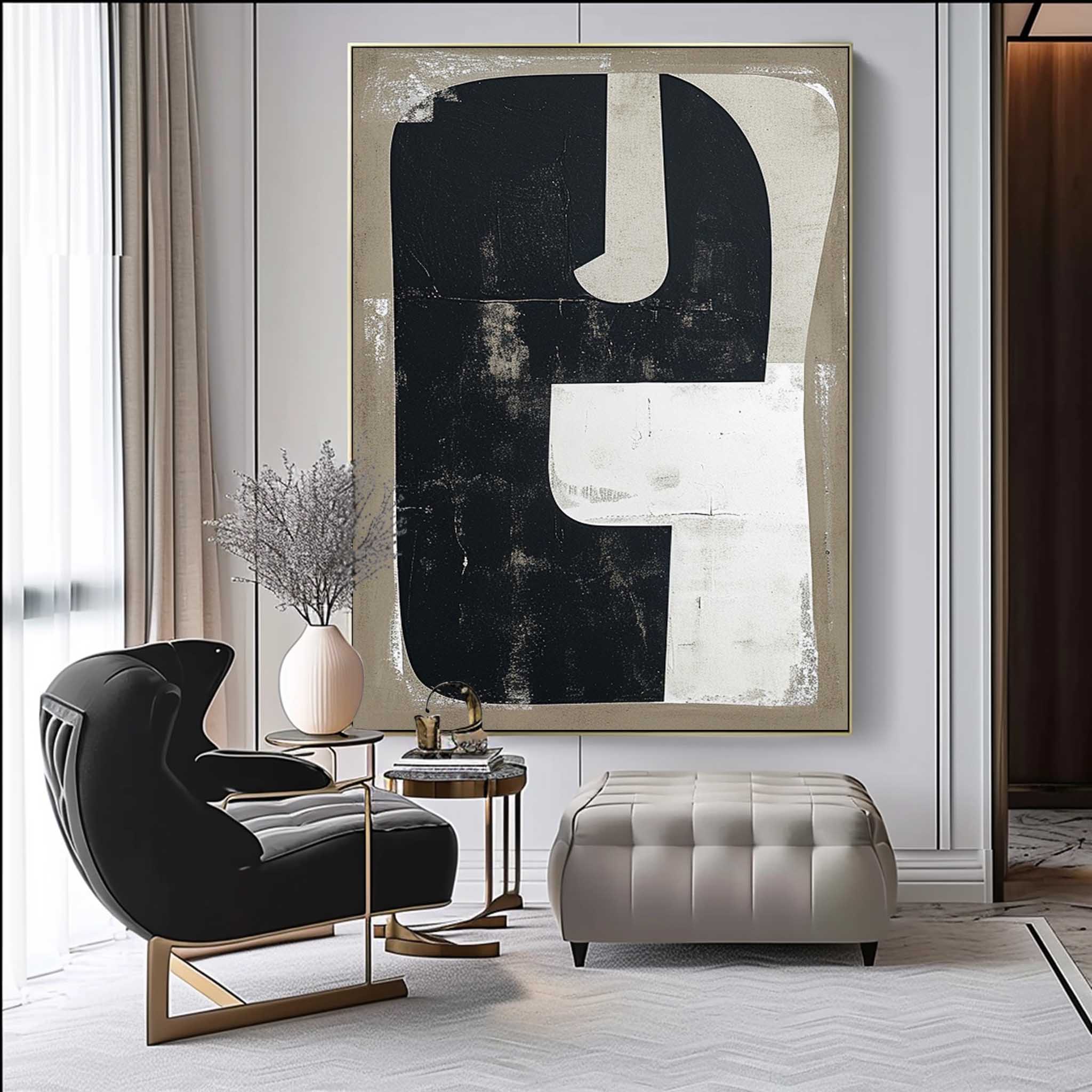 White Black Minimalist Painting Black Canvas Wall Art Black And White Wall Decor