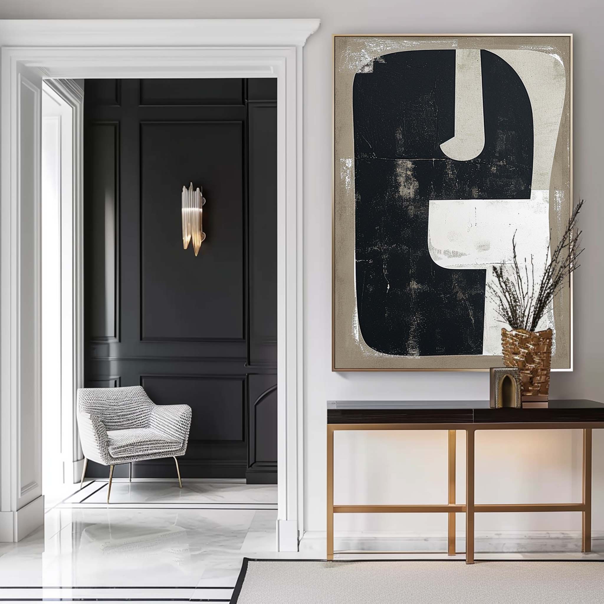 White Black Minimalist Painting Black Canvas Wall Art Black And White Wall Decor