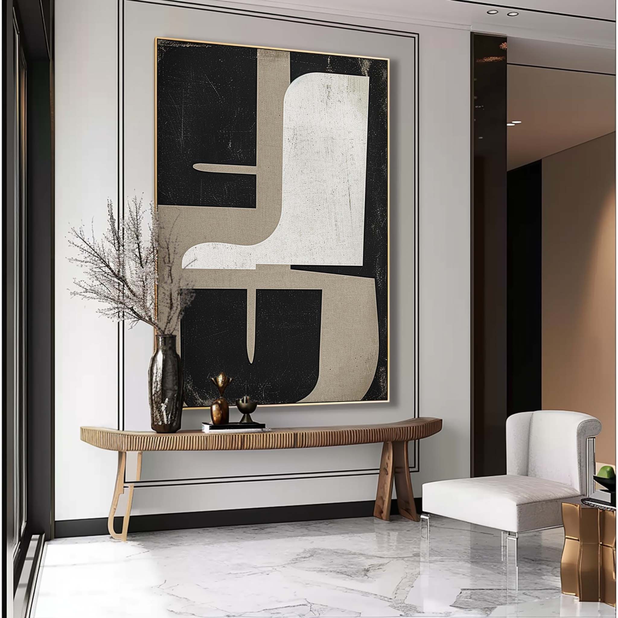 Large Black and White Wall Art White Minimalist Painting Large Black Abstract Painting