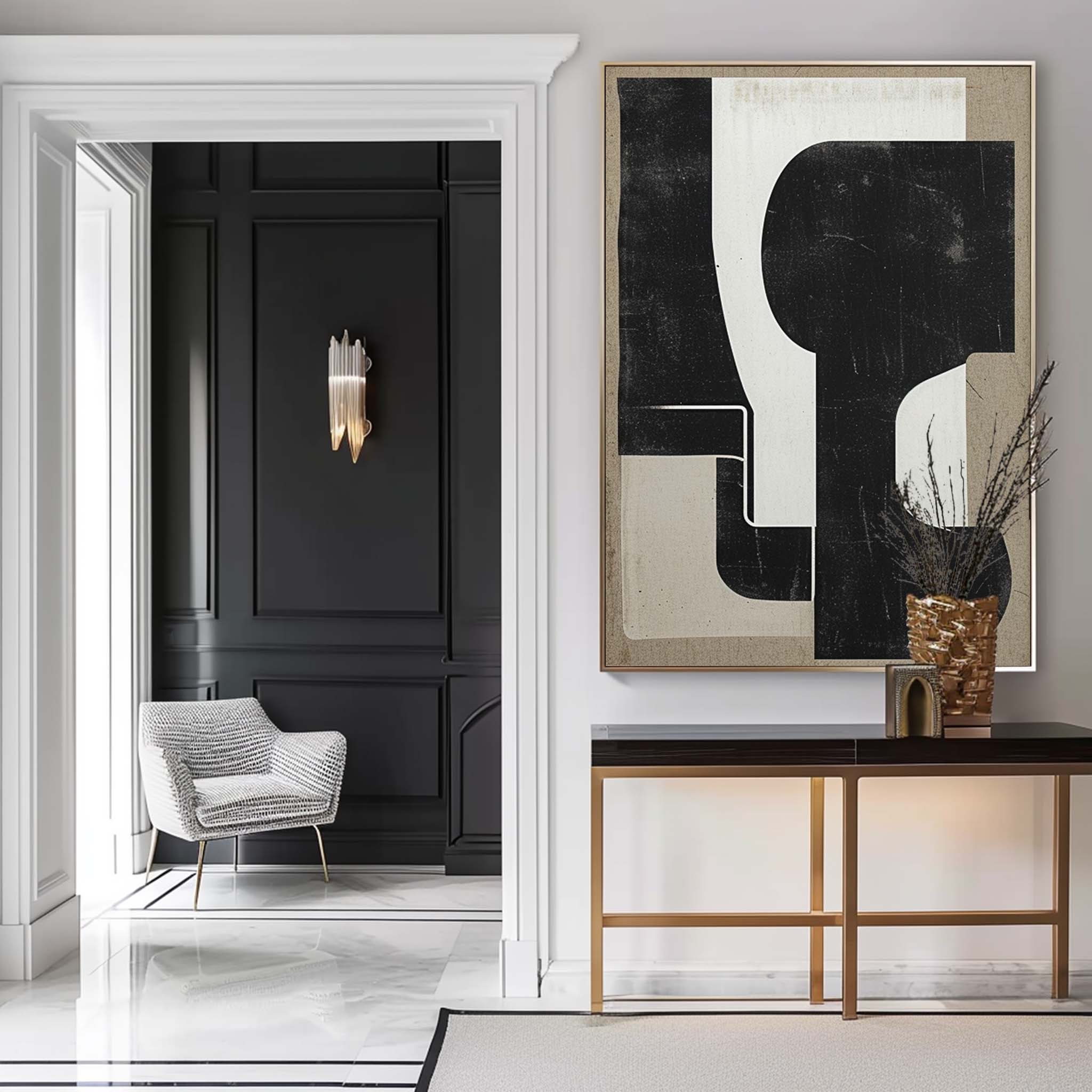 Black And White Minimalist Abstract Painting Original White Black Minimalist Wall Art