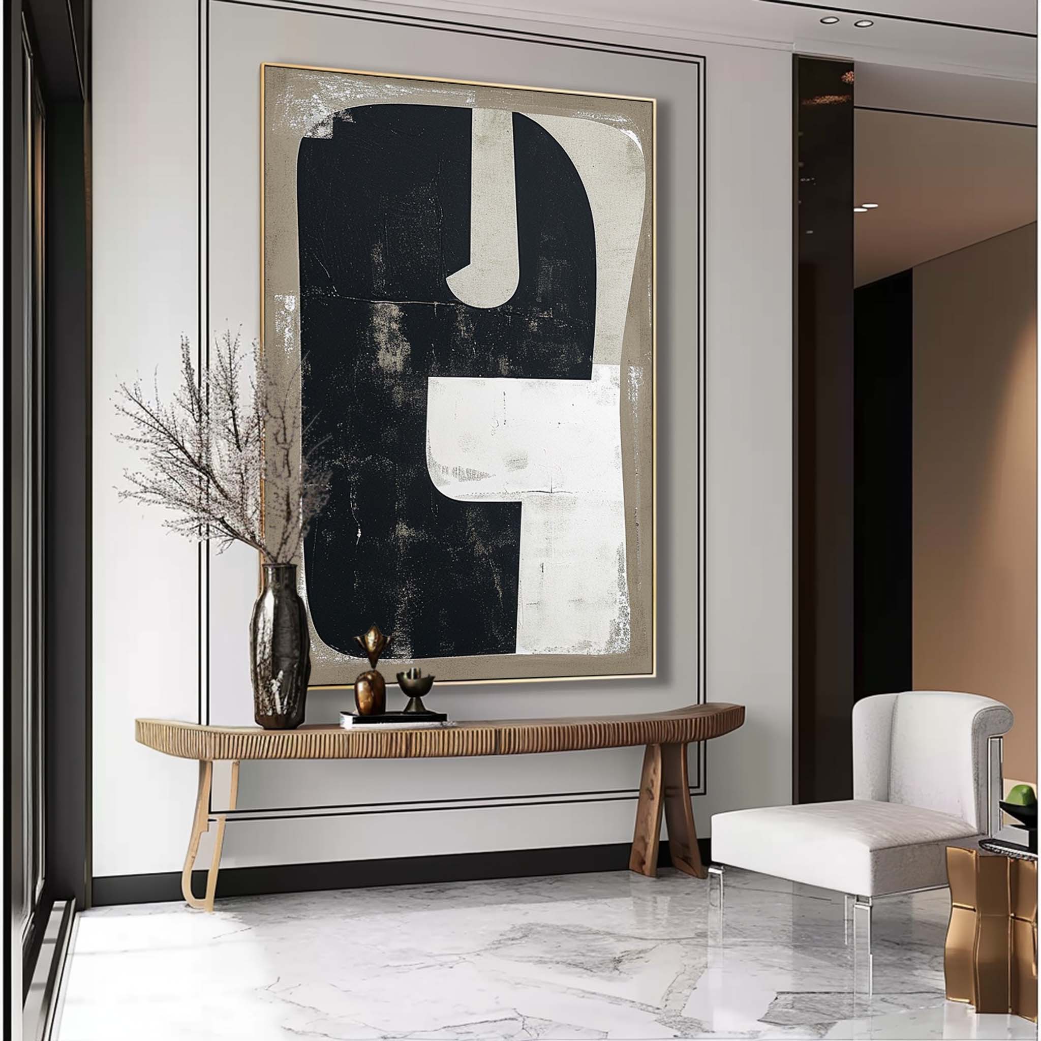 White Black Minimalist Painting Black Canvas Wall Art Black And White Wall Decor