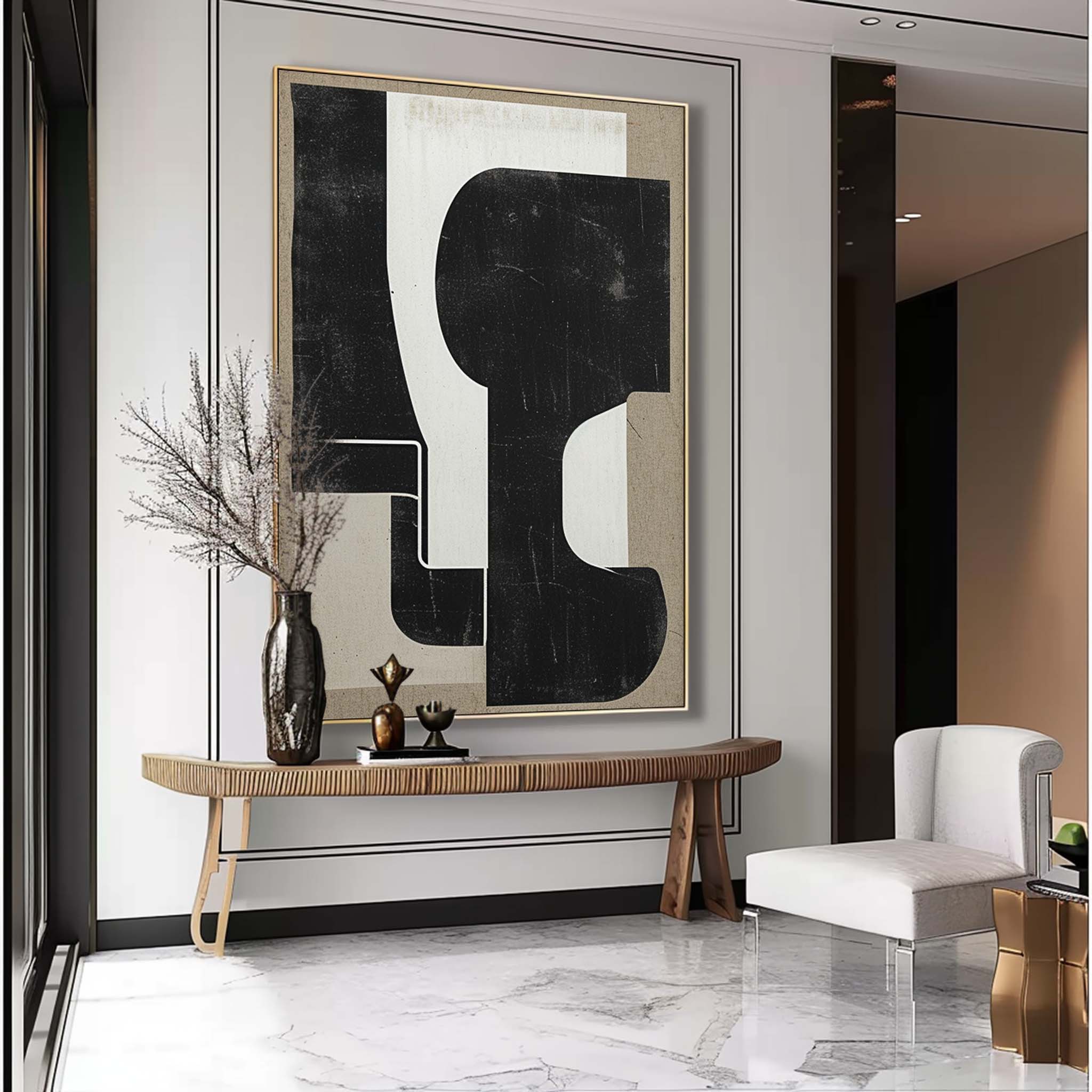 Black And White Minimalist Abstract Painting Original White Black Minimalist Wall Art