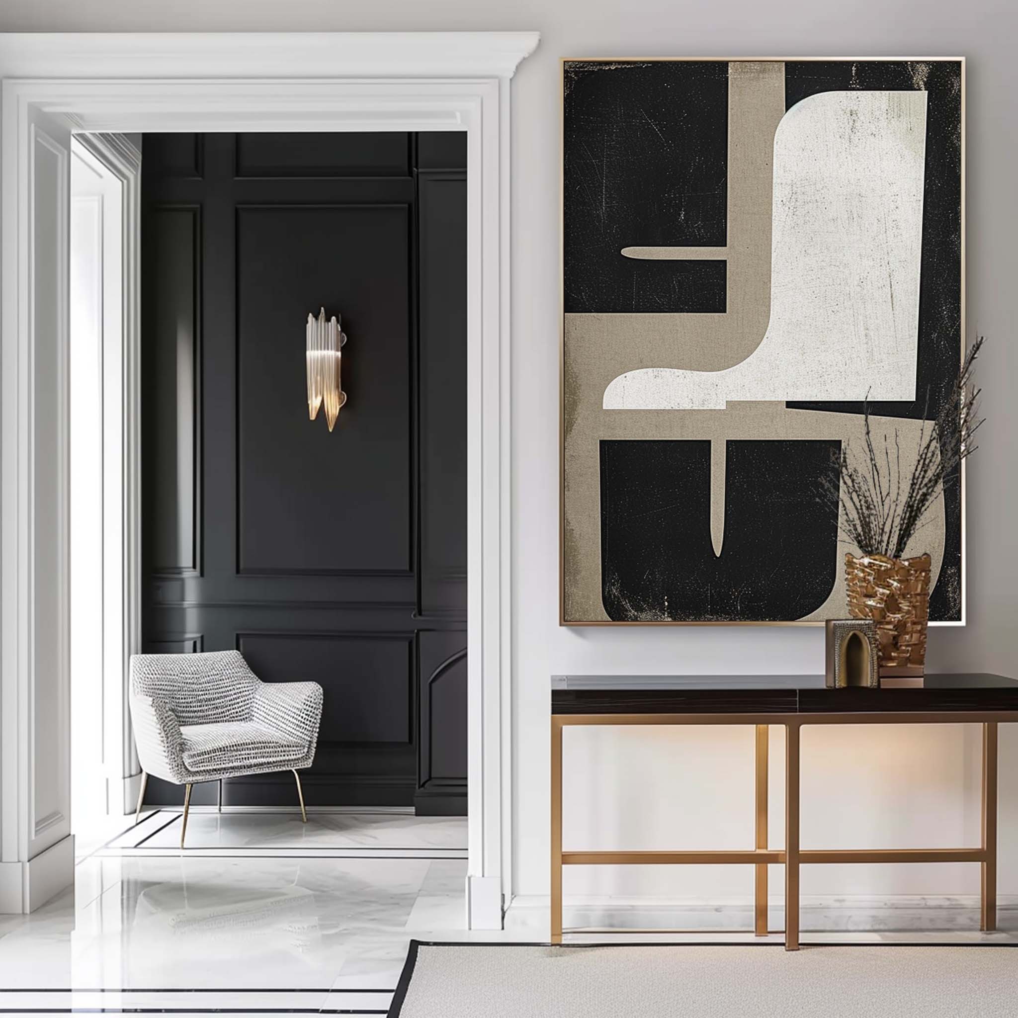 Large Black and White Wall Art White Minimalist Painting Large Black Abstract Painting