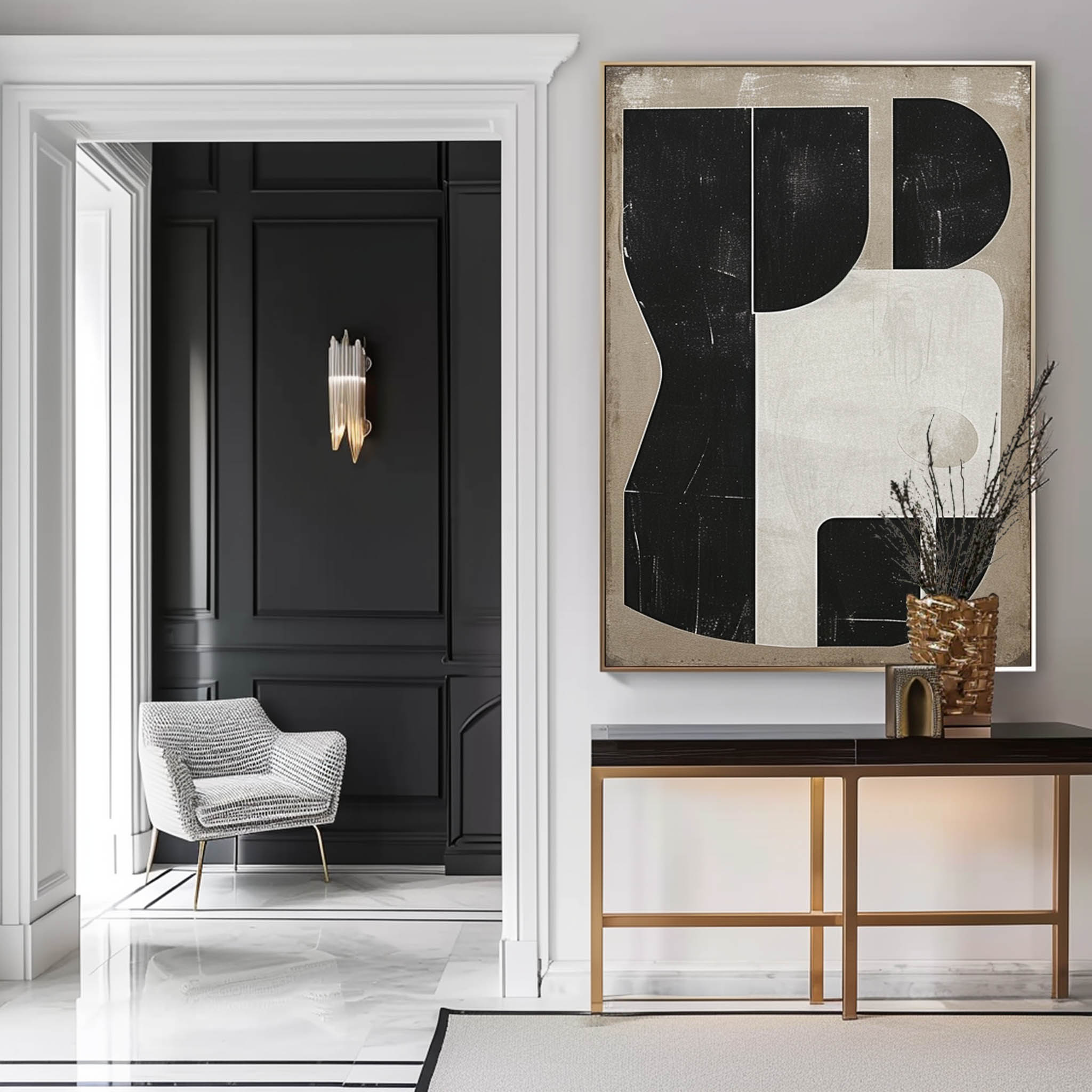 Large Black Abstract Wall Art White And Black Minimalist Painting Contemporary Wall Decor