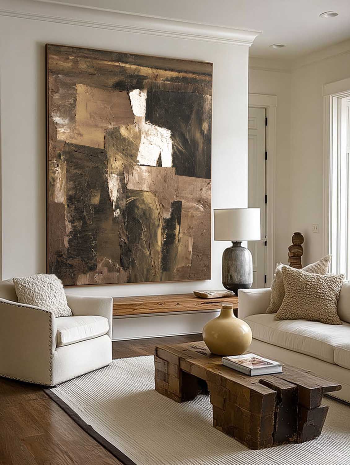 Contemporary Abstract People Wall Art Large Wabi Sabi Brown Abstract Artwork Neutral Brown And Black Oil Painting