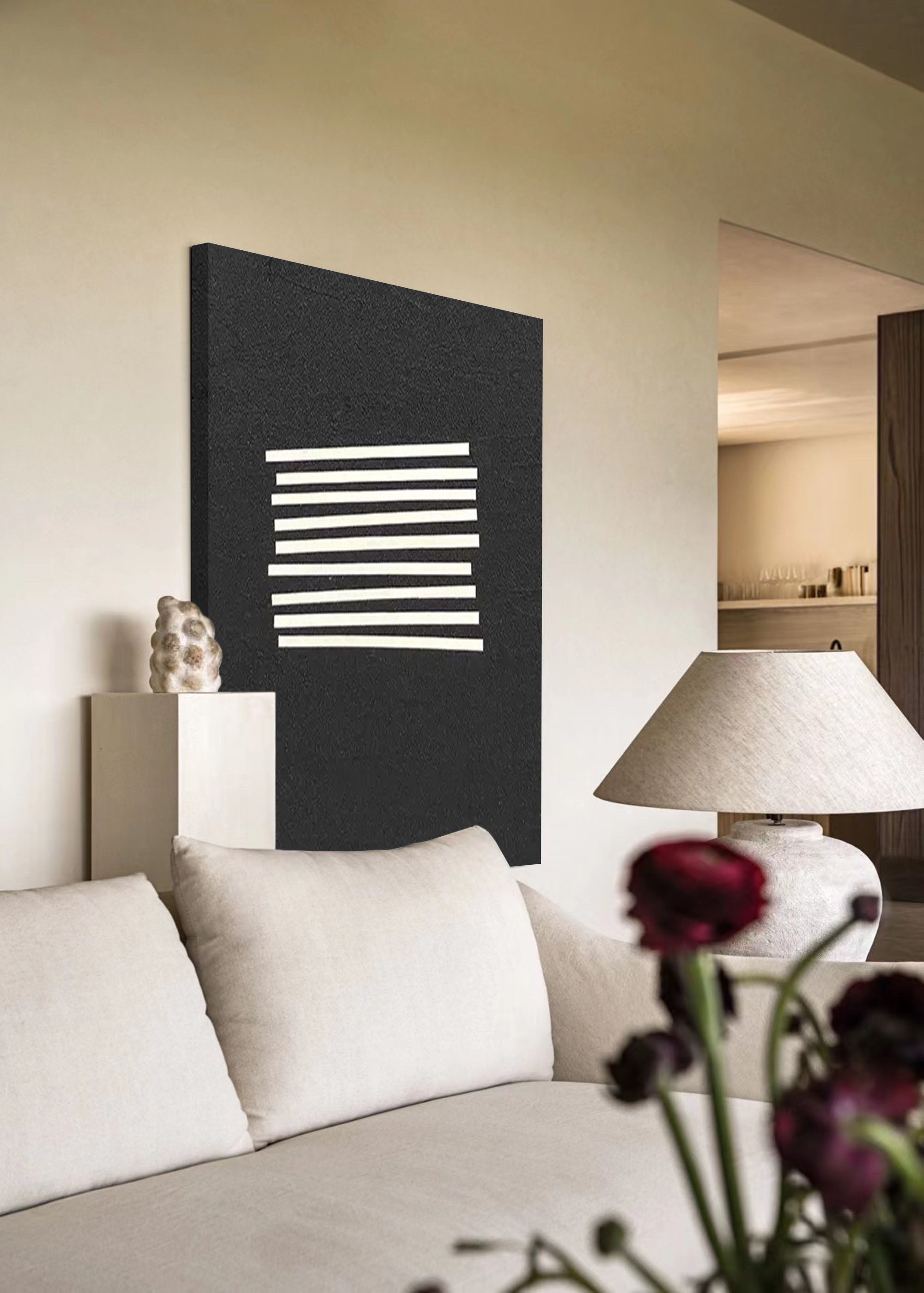 black and white minimalist line wall art acrylic modern minimalist painting wall decor