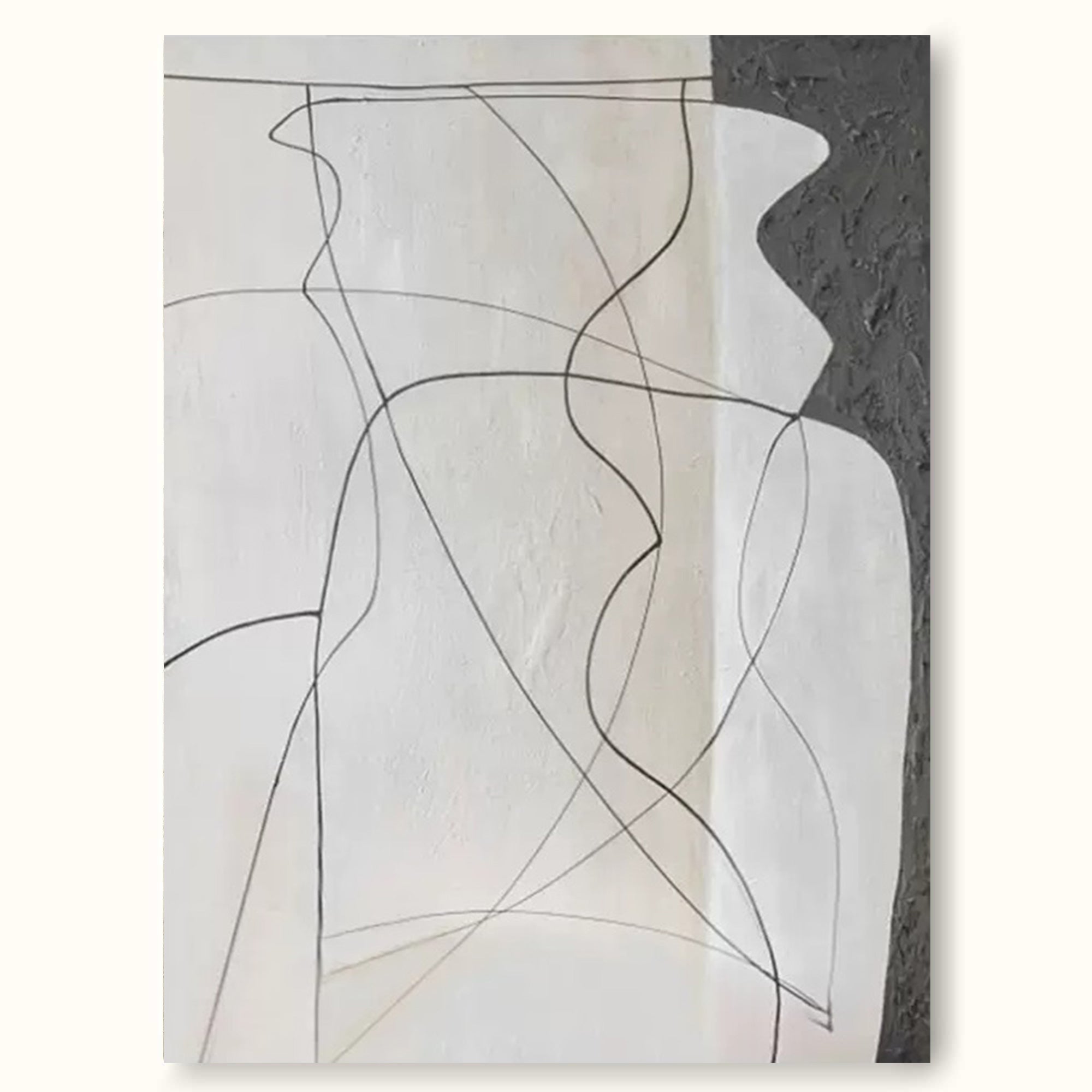 Simple minimalist black and white line art painting modern minimal line painting for living room