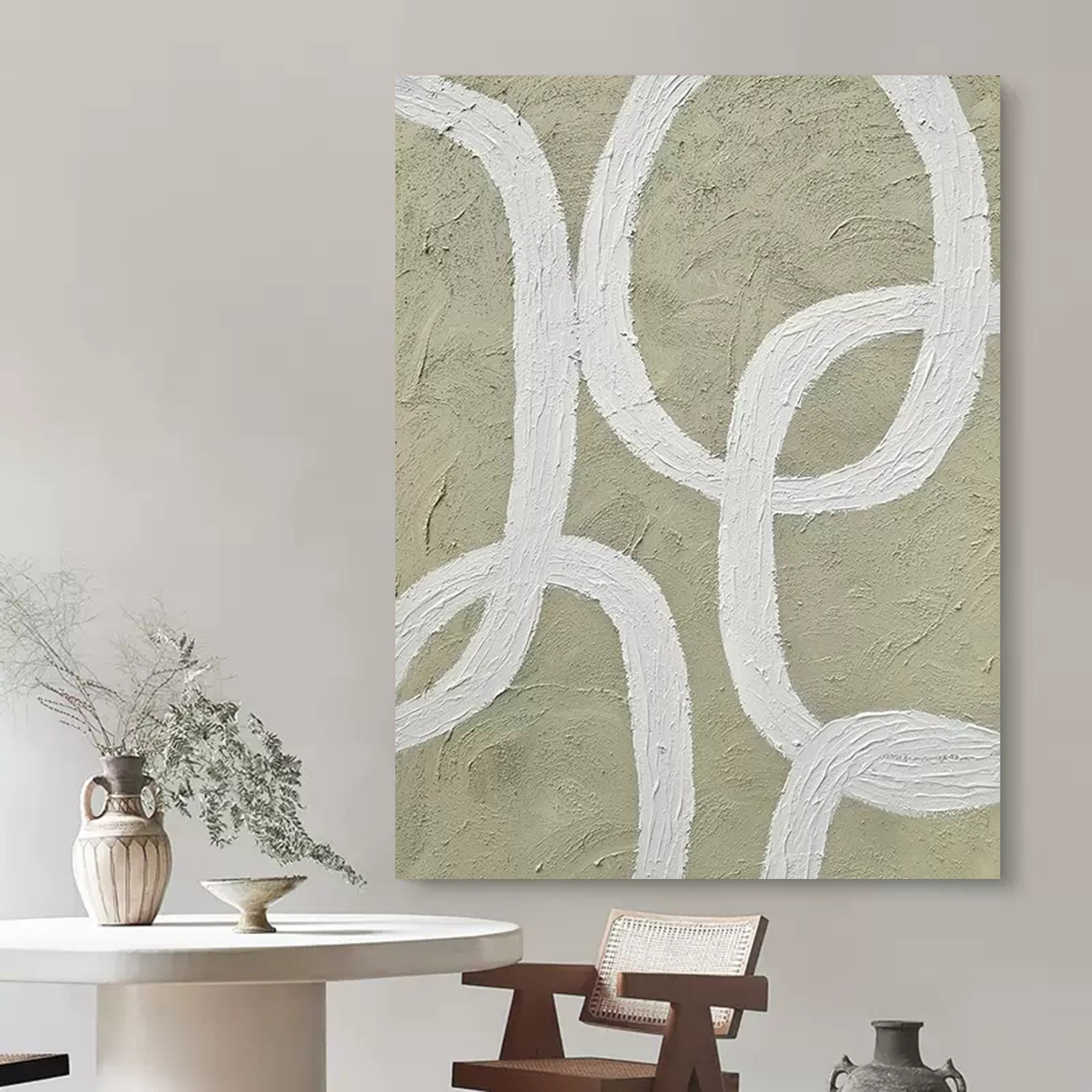 minimalist line painting green and white minimalist artwork framed minimal art style