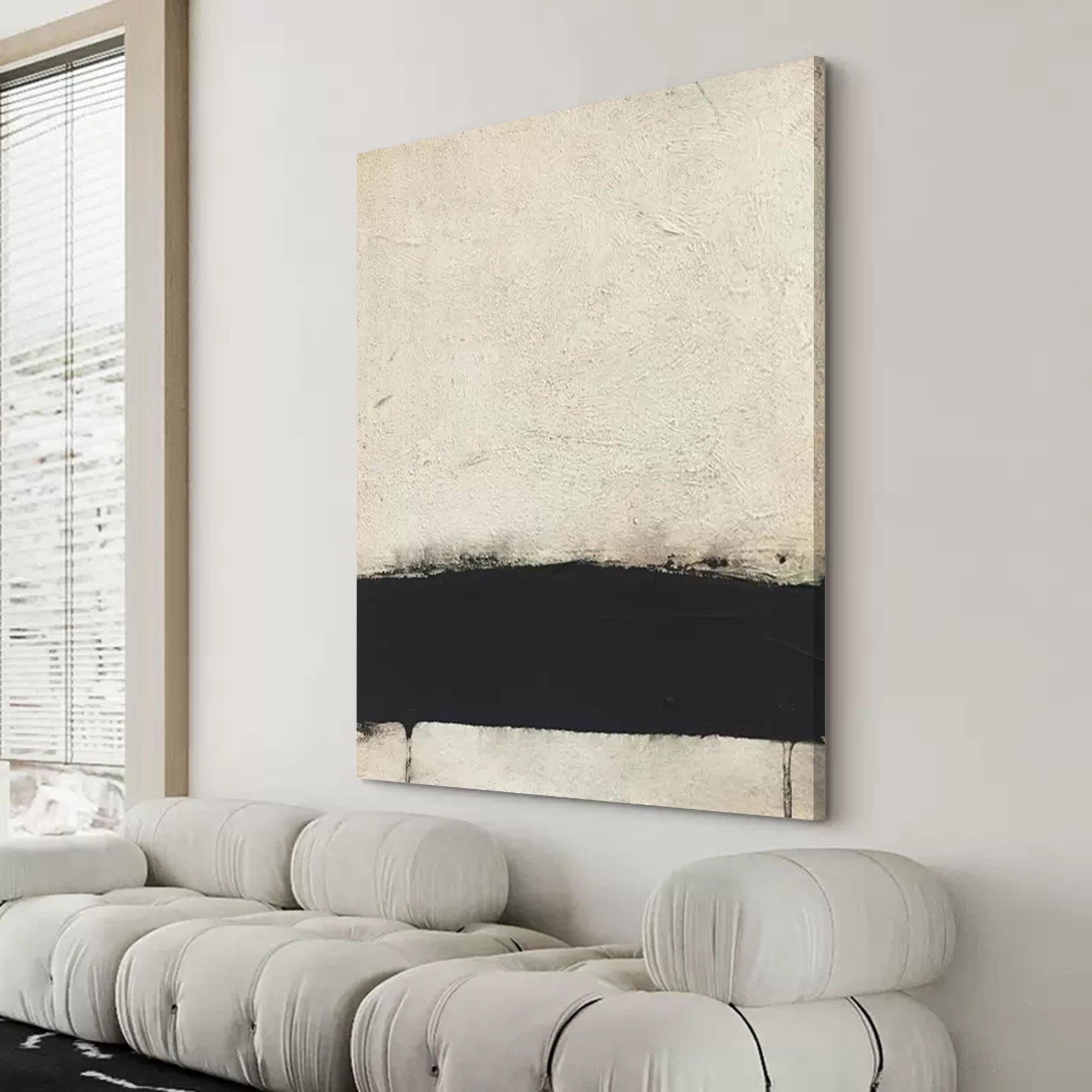 black and beige modern abstract minimalist painting vertical contemporary minimalist art