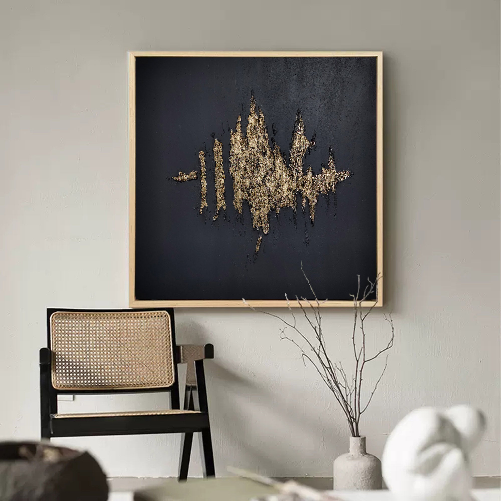 black and gold minimalist painting framed large texture minimalist wall art for living room