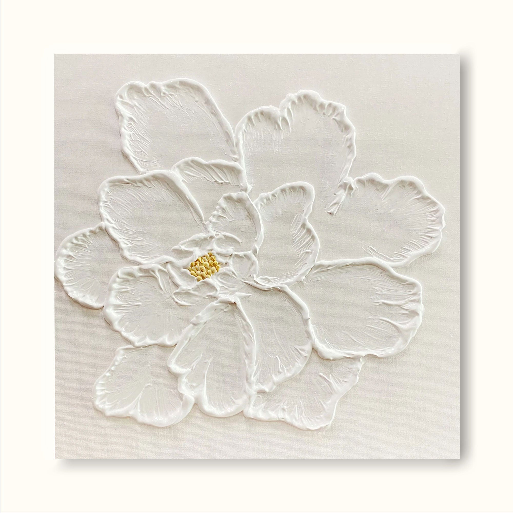 3D white flower minimalist painting acrylic textured minimal flower art for living room