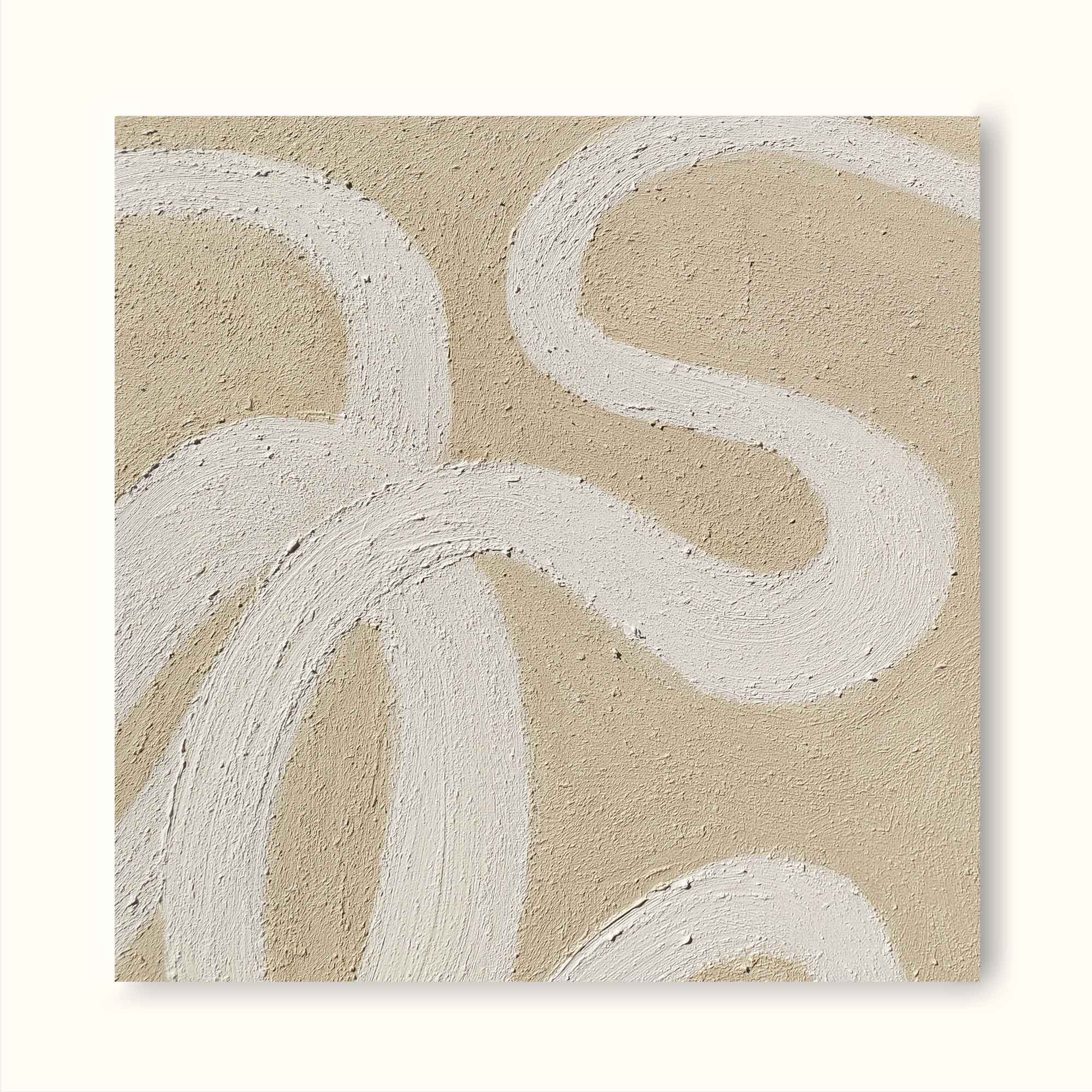 framed square beige and white canvas painting minimalist simple minimalist line art