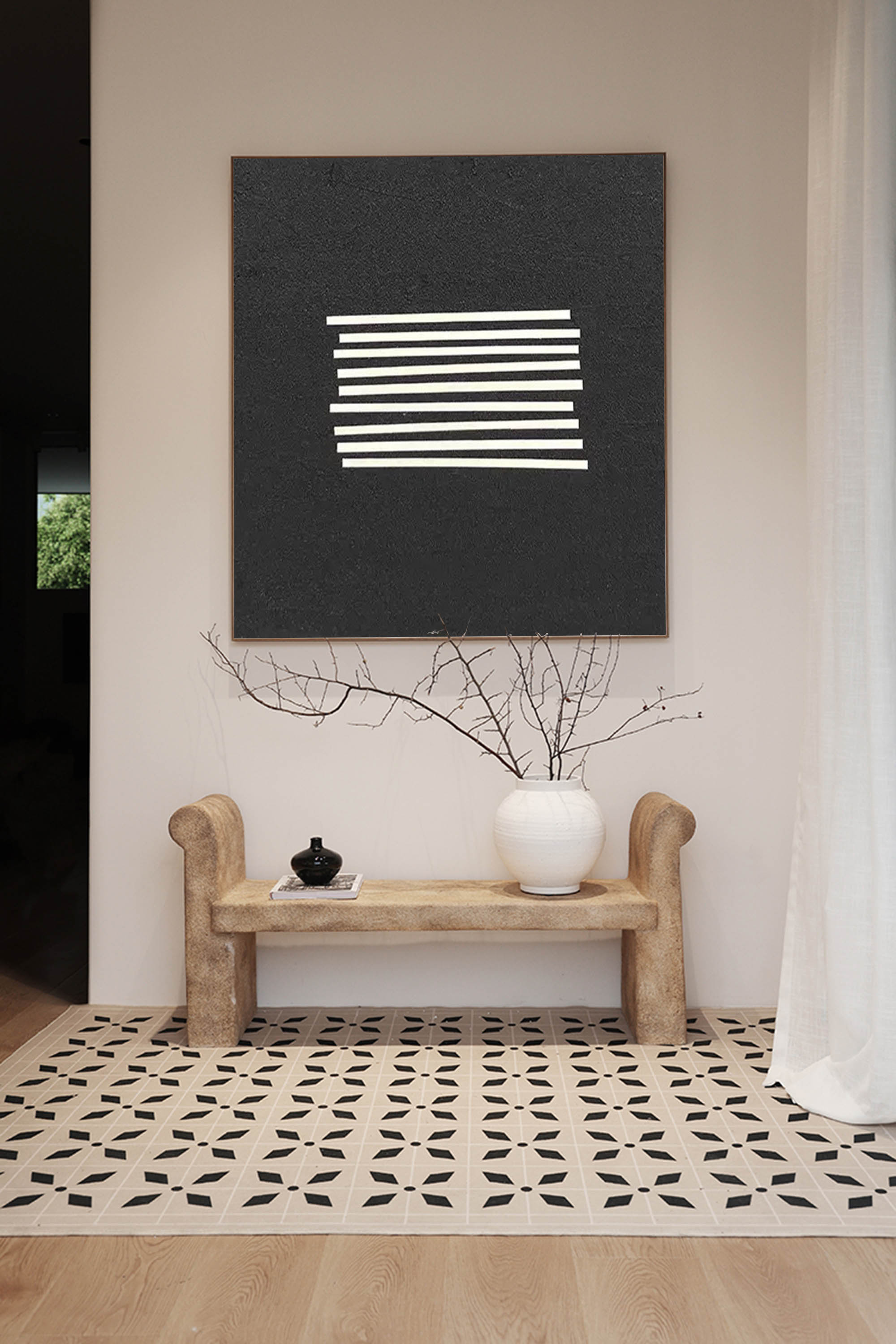 black and white minimalist line wall art acrylic modern minimalist painting wall decor