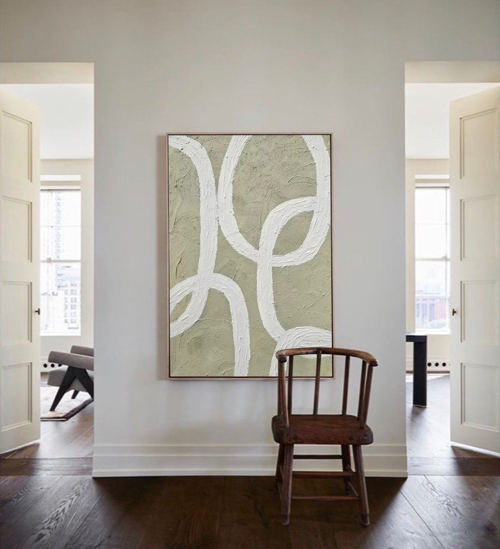 minimalist line painting green and white minimalist artwork framed minimal art style