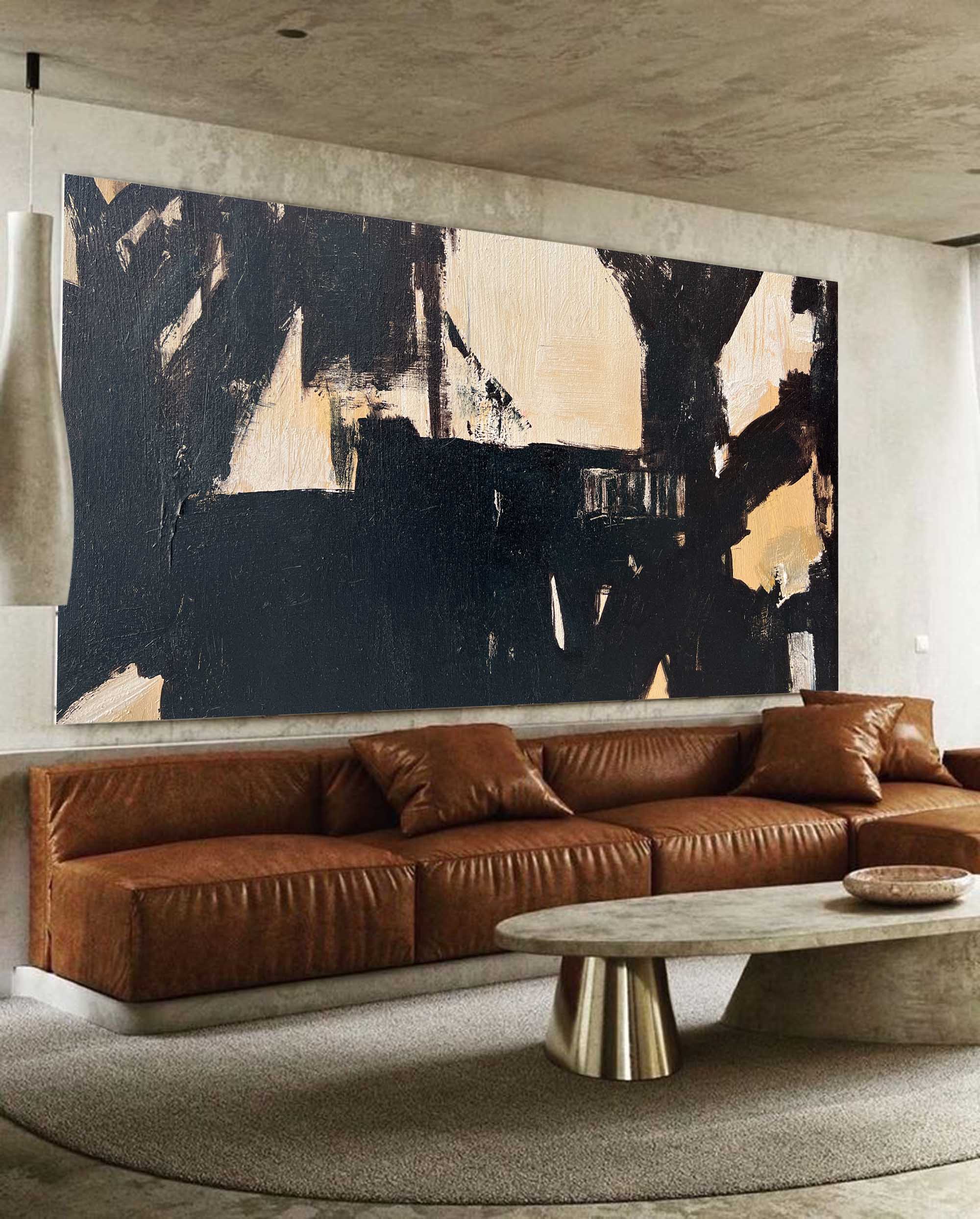 oversized black and beige modern minimalist art extra large abstract minimalist wall art japanese minimalist painting