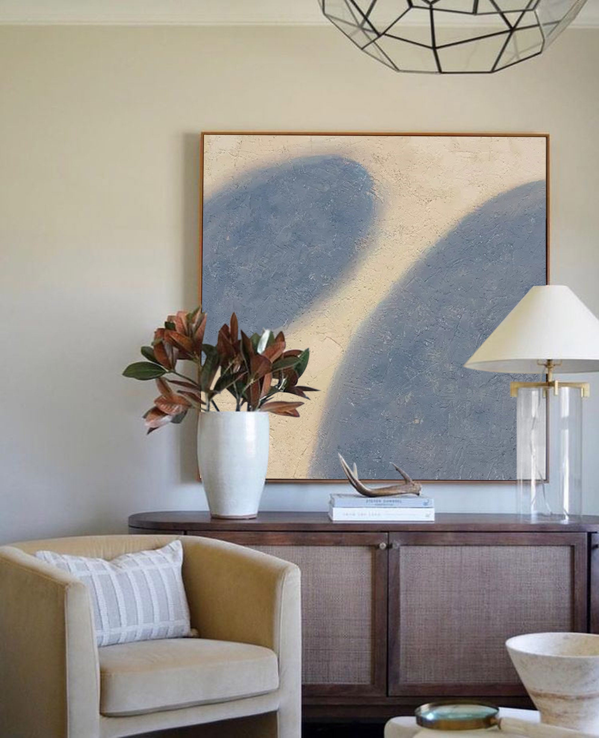 blue minimalist painting framed large contemporary minimalist painting minimal acrylic painting