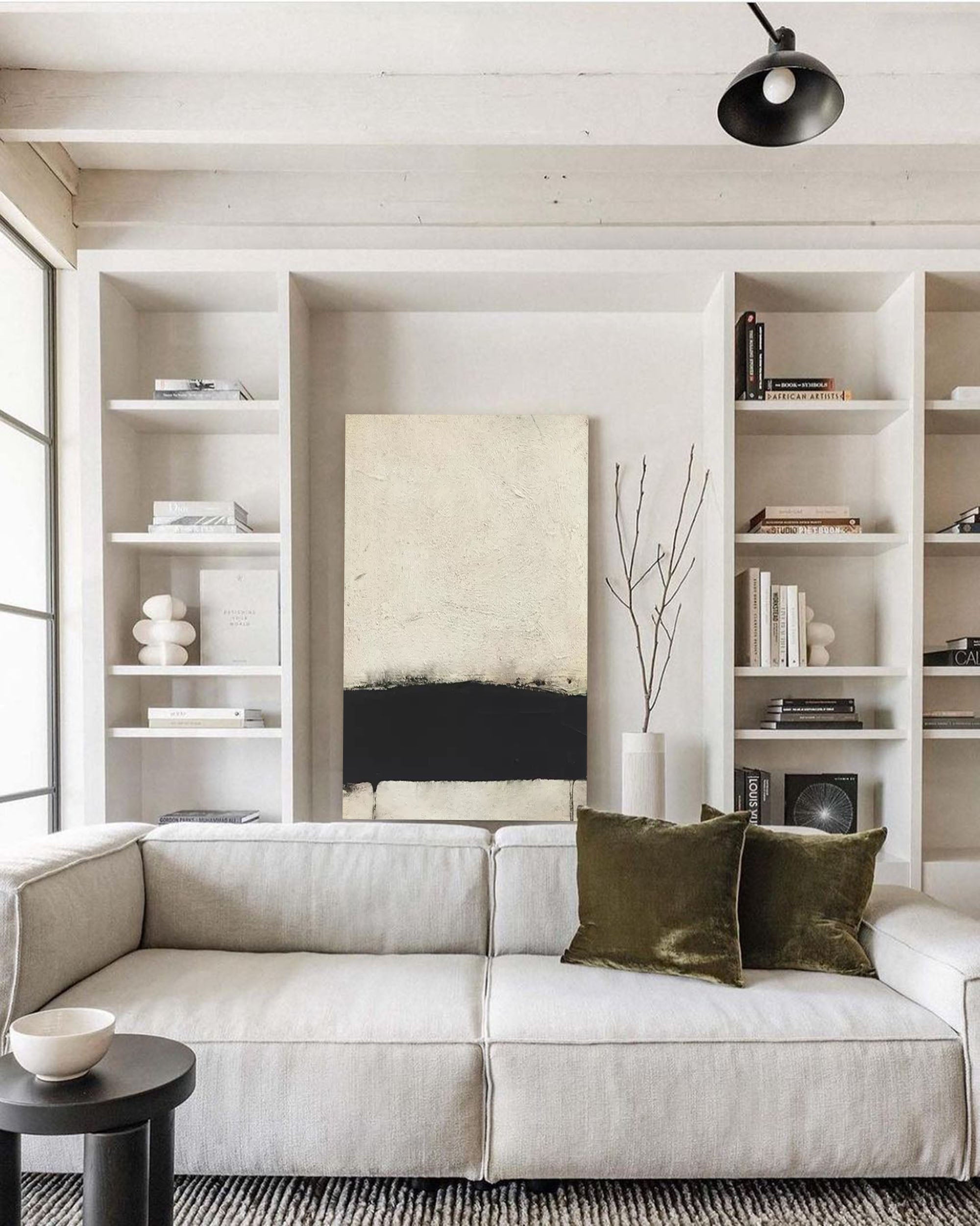 black and beige modern abstract minimalist painting vertical contemporary minimalist art