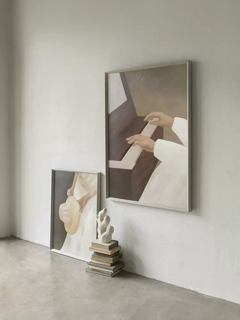 Female Pianist Hands And Piano Keys Oil Painting On Canvas Framed