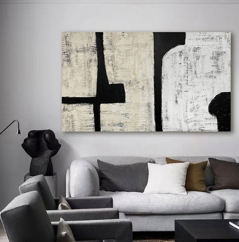 Large Minimalist Abstract Wall Art Black And White Minimalist Painting ...