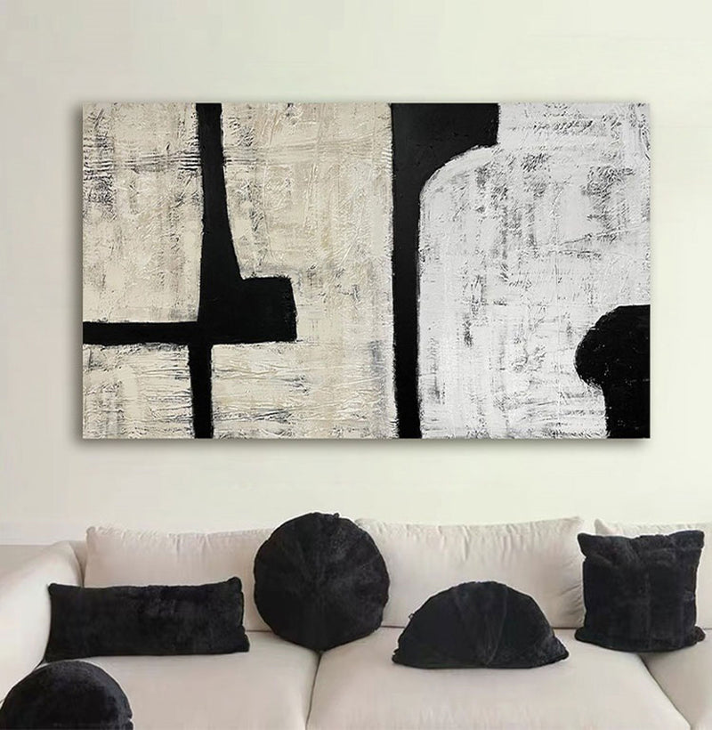 Large Minimalist Abstract Wall Art Black And White Minimalist Painting Acrylic For Living Room