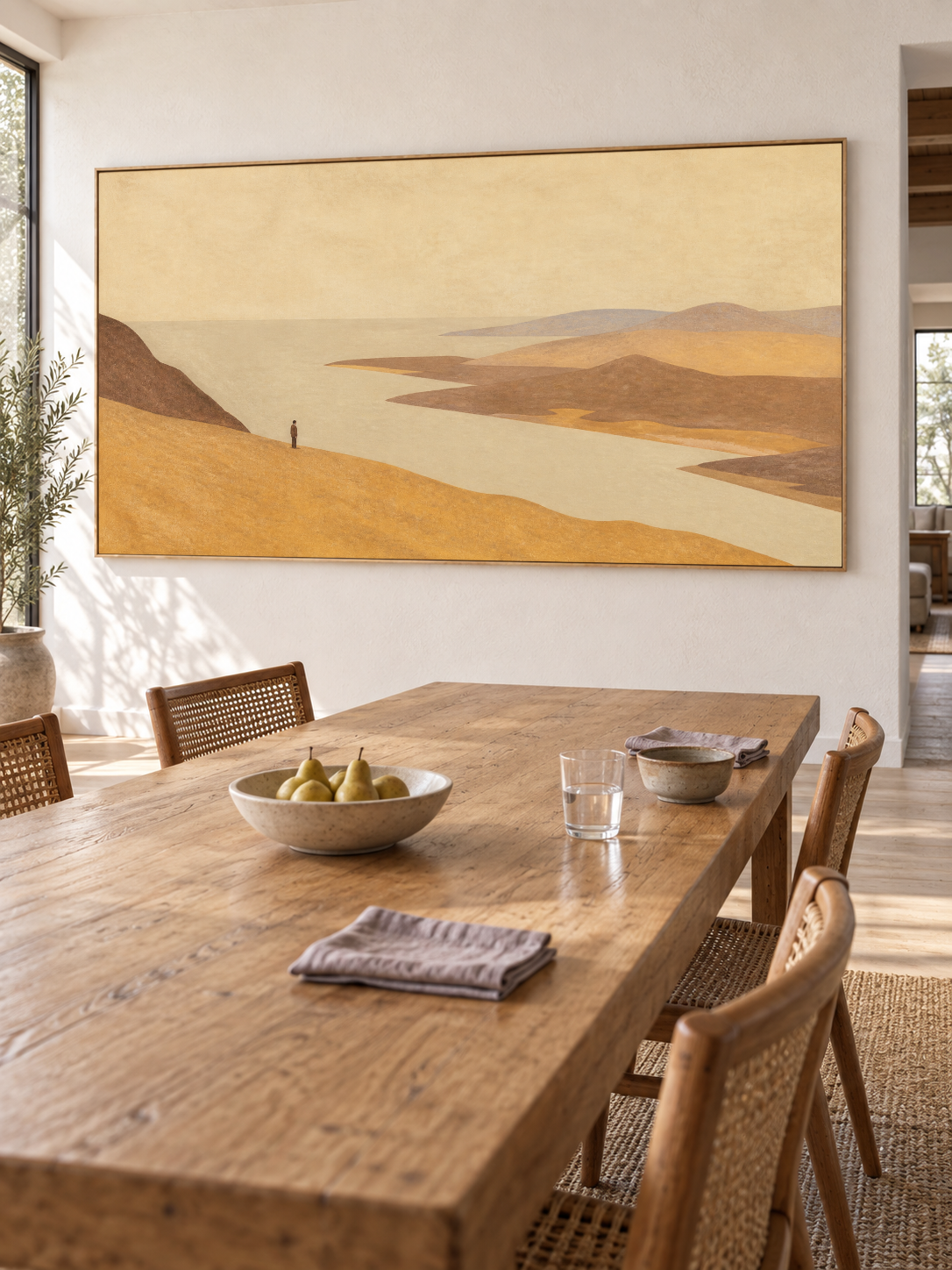 Panoramic Coastal Wall Art For Bedroom Golden Beige Abstract Landscape Painting