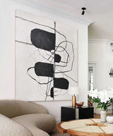 Large Black And White Minimalist Abstract Canvas Art Minimalist Line Painting Framed
