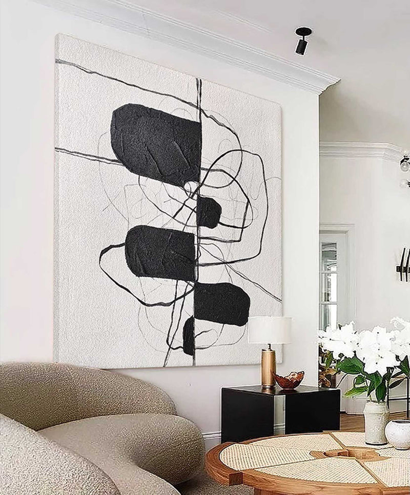 Large Black And White Minimalist Abstract Canvas Art Minimalist Line Painting Framed