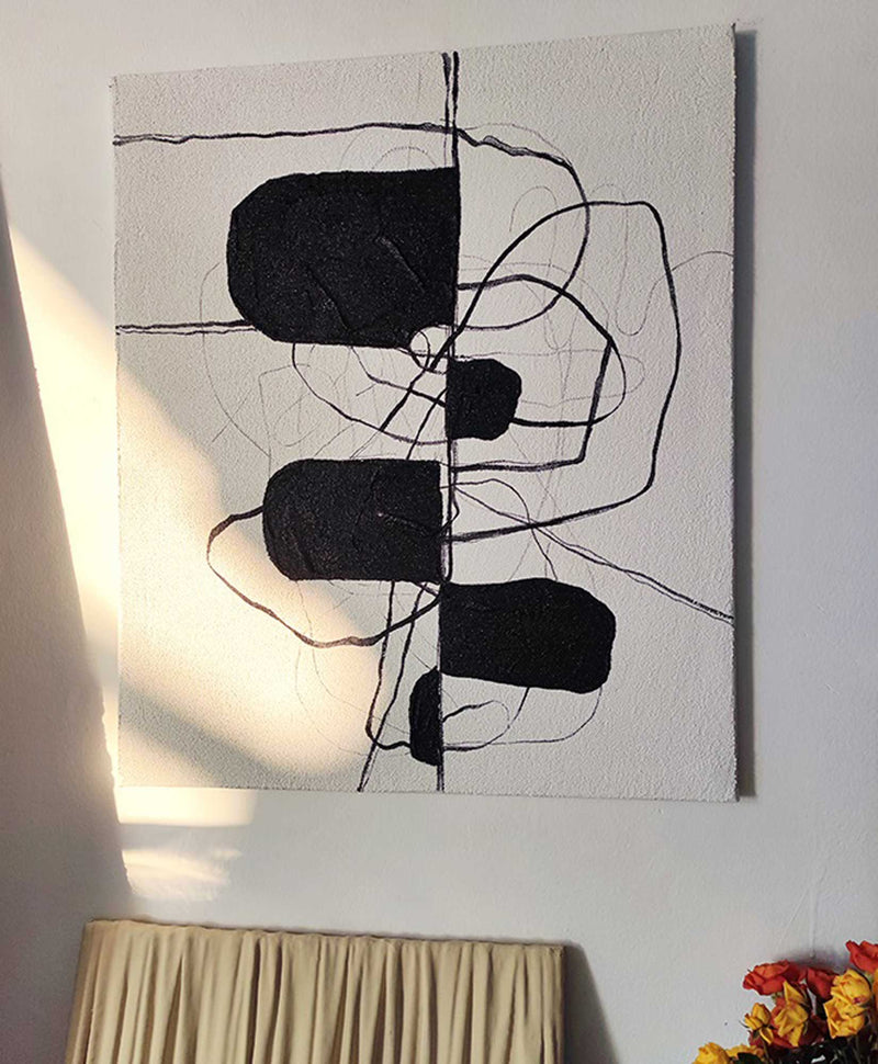 Large Black And White Minimalist Abstract Canvas Art Minimalist Line Painting Framed