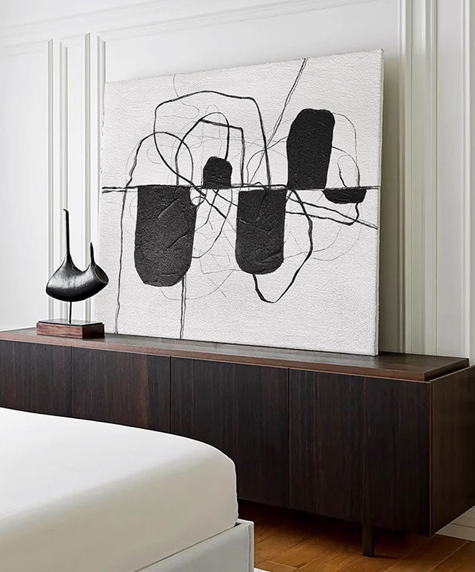 Large Black And White Minimalist Abstract Canvas Art Minimalist Line Painting Framed