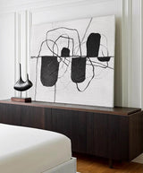 Large Black And White Minimalist Abstract Canvas Art Minimalist Line Painting Framed
