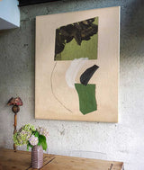 Texture Minimalist Canvas Painting Acrylic Green And Beige Minimalist Art For Living Room