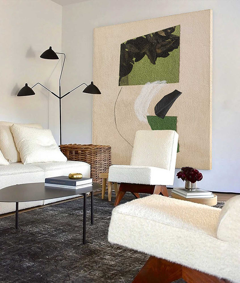 Texture Minimalist Canvas Painting Acrylic Green And Beige Minimalist Art For Living Room