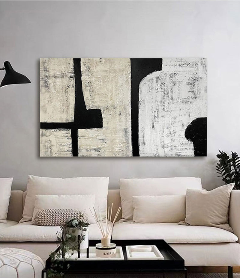 Large Minimalist Abstract Wall Art Black And White Minimalist Painting Acrylic For Living Room