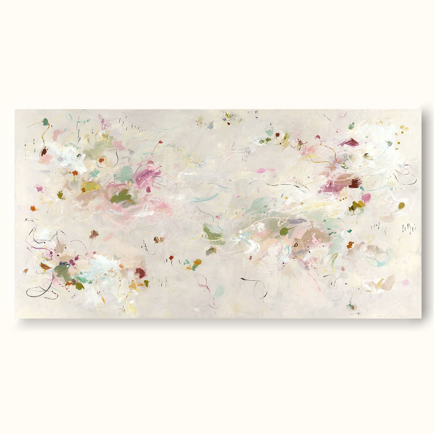Horizontal Beige Abstract Floral Painting On Canvas Large Beige Abstract Flower Painting Horizontal Multicolor Canvas Art