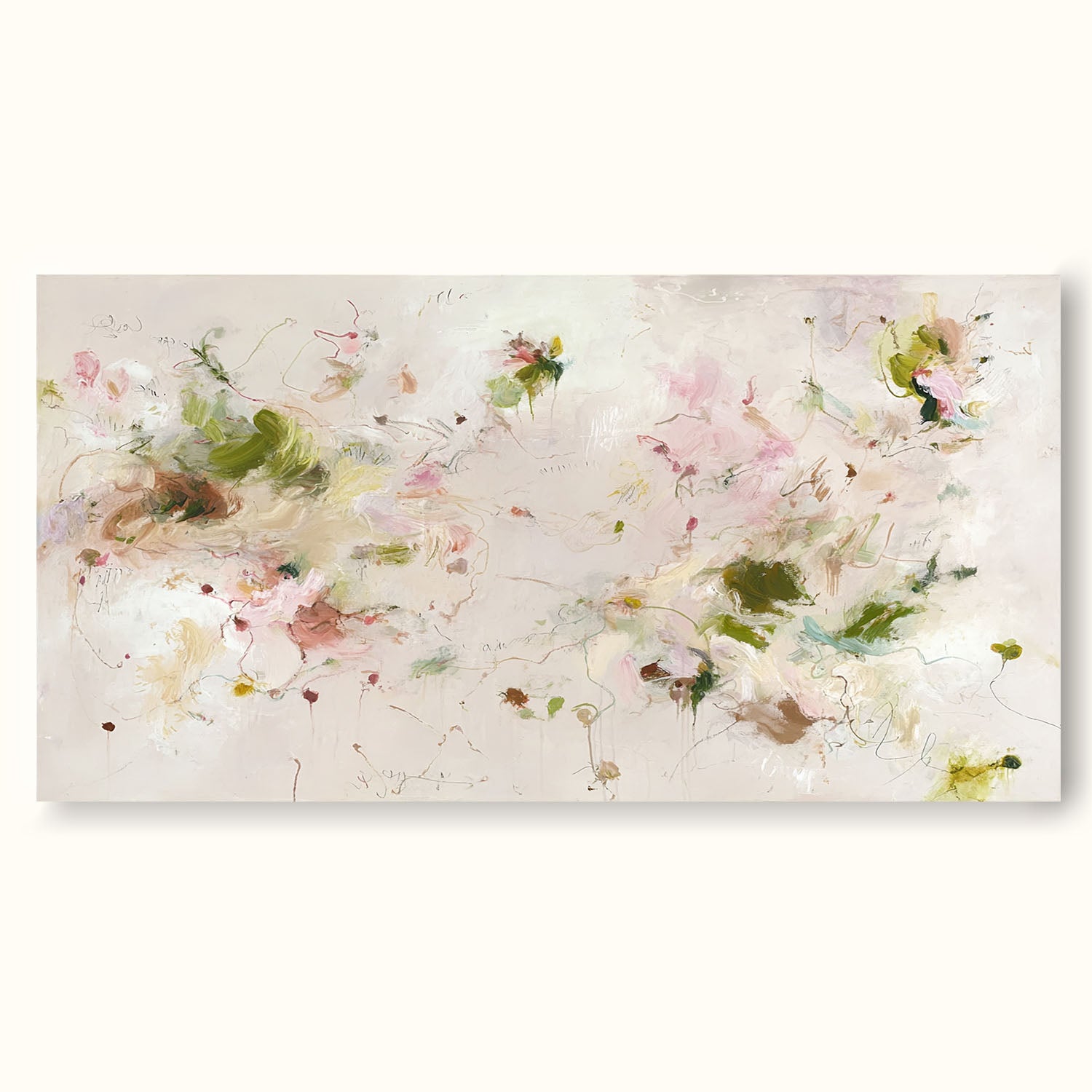 Minimalist Beige Abstract Flower Painting Horizontal Beige Abstract Floral Painting Horizontal Handmade Abstract Floral Oil Painting