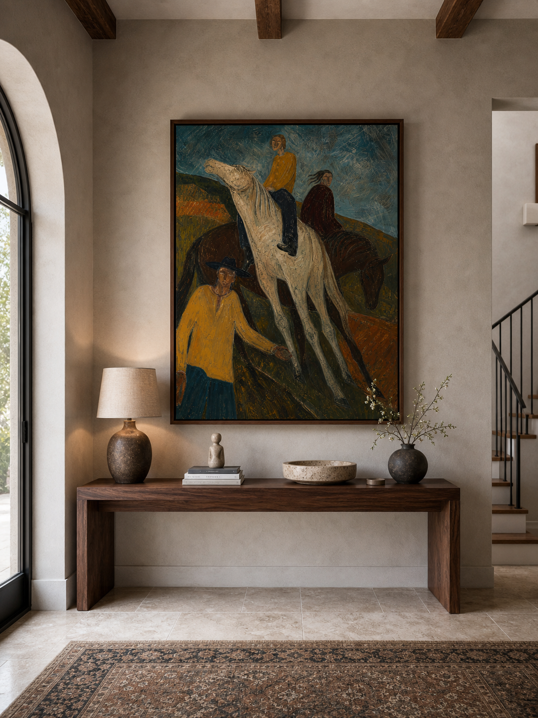 Original Western Horse Riders Oil Painting Large Textured Folk Equestrian Wall Art Canvas