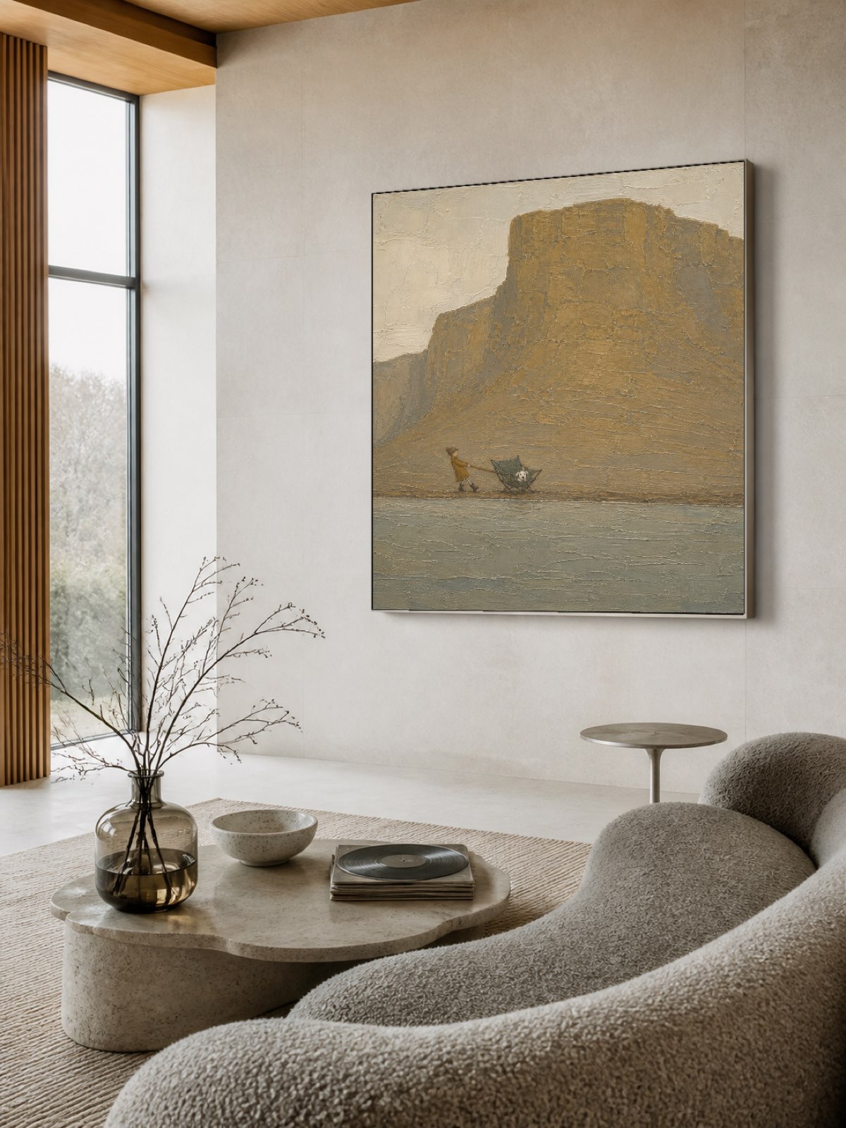 Vintage Abstract Mountain Wall Art Hand Painted Large Pet Travel Canvas Art