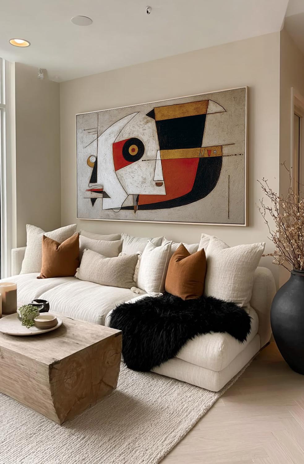 Minimalist Abstract Geometric Canvas Art With Red Accents For Contemporary Interiors