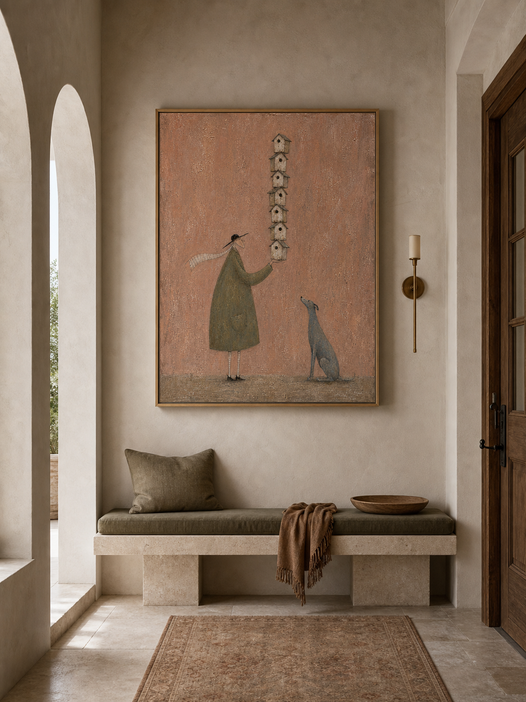 Vintage Style Wall Art Featuring Dog Companion And Earthy Tones