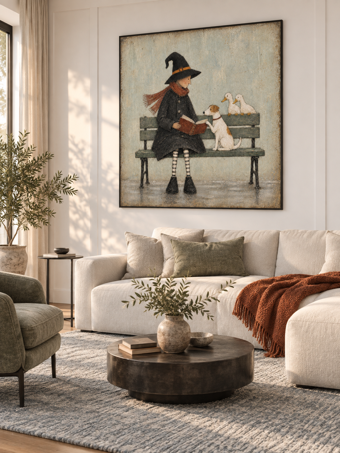 Witch Reading To Dog And Ducks Hand-Painted Canvas Art