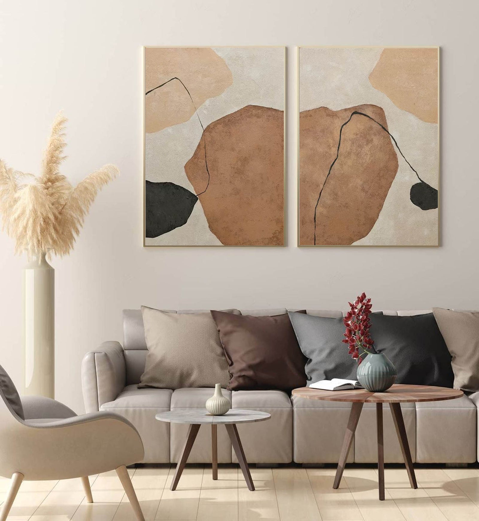 View of Large Geometric Minimalist Abstract Art Set Of 2 Minimalist Acrylic ...