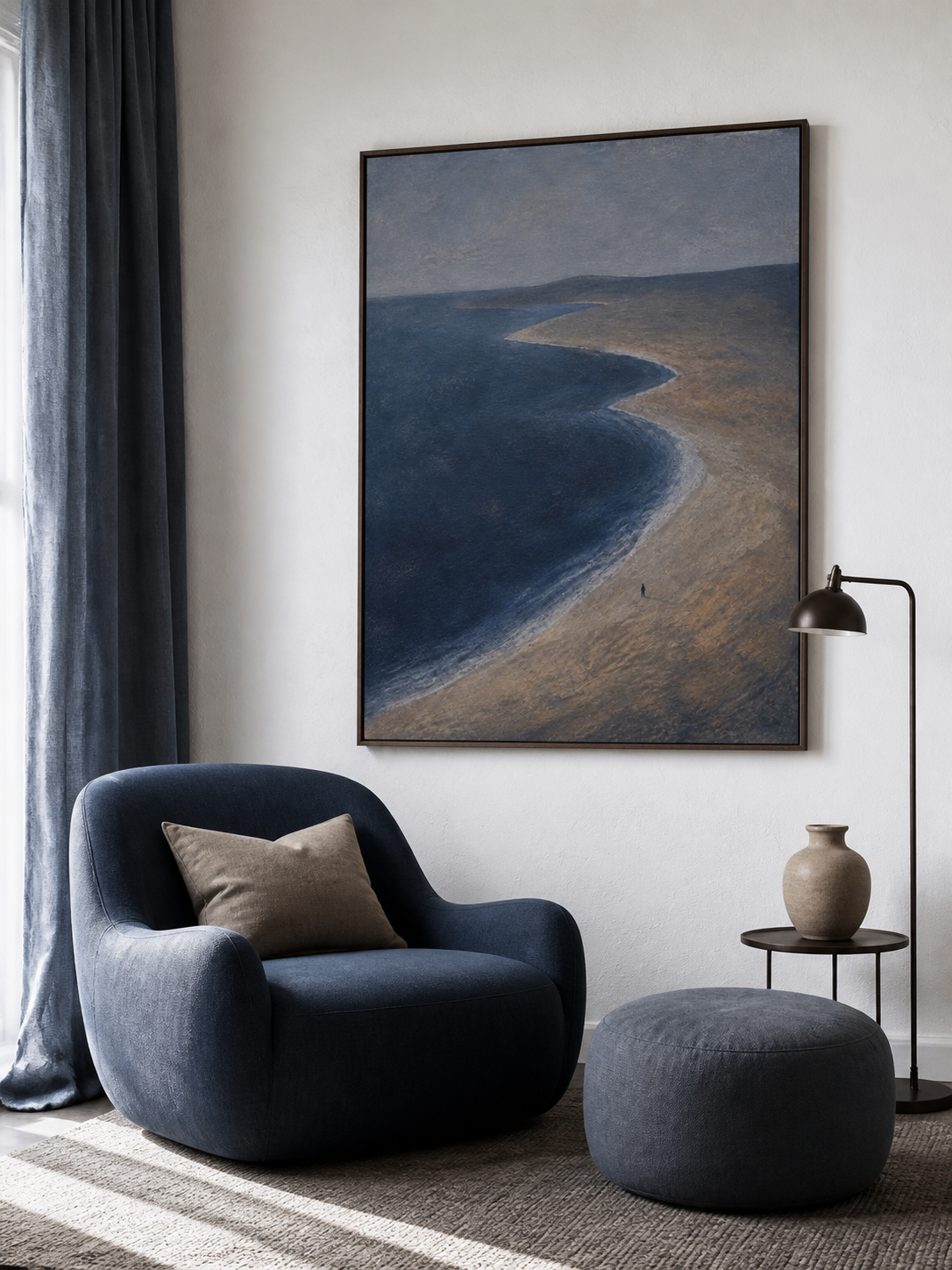 Deep Navy Coastal Wall Art Minimalist Ocean Landscape For Bedroom