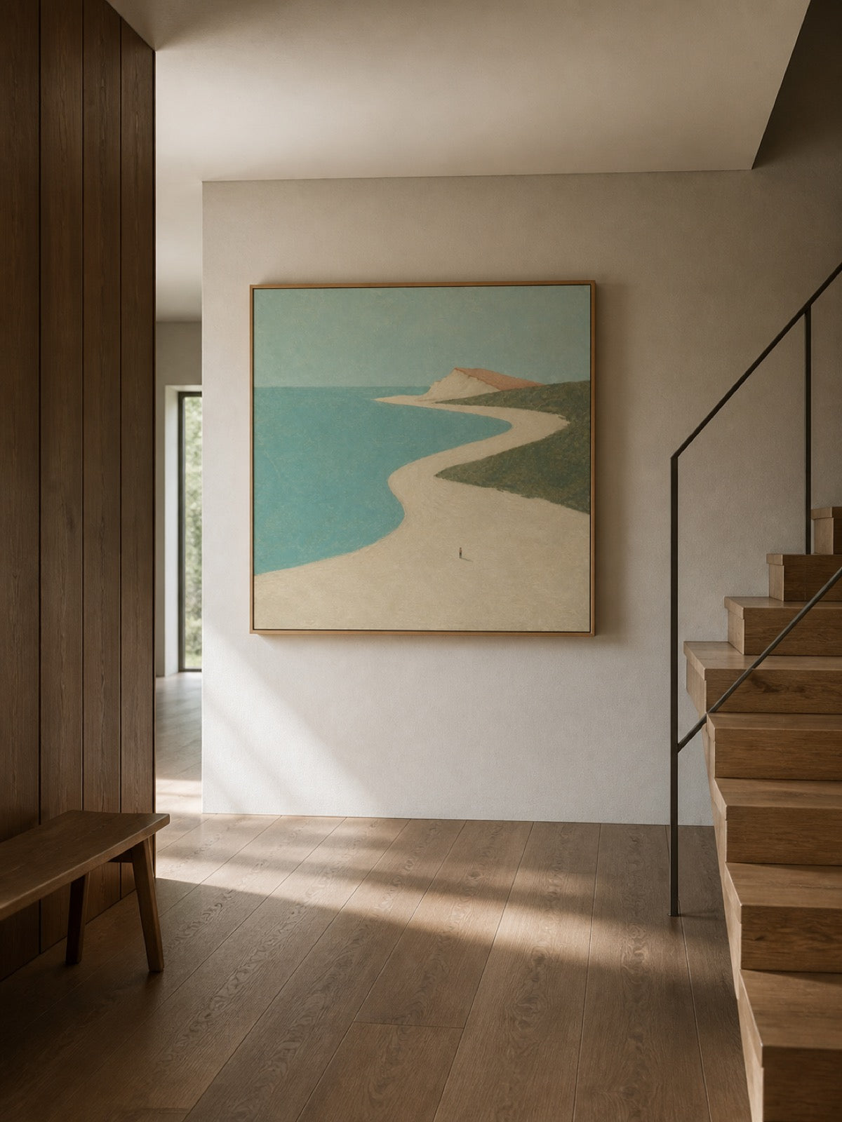 Hand Painted Minimalist Abstract Beach Figure Painting Large Coastal Wall Art