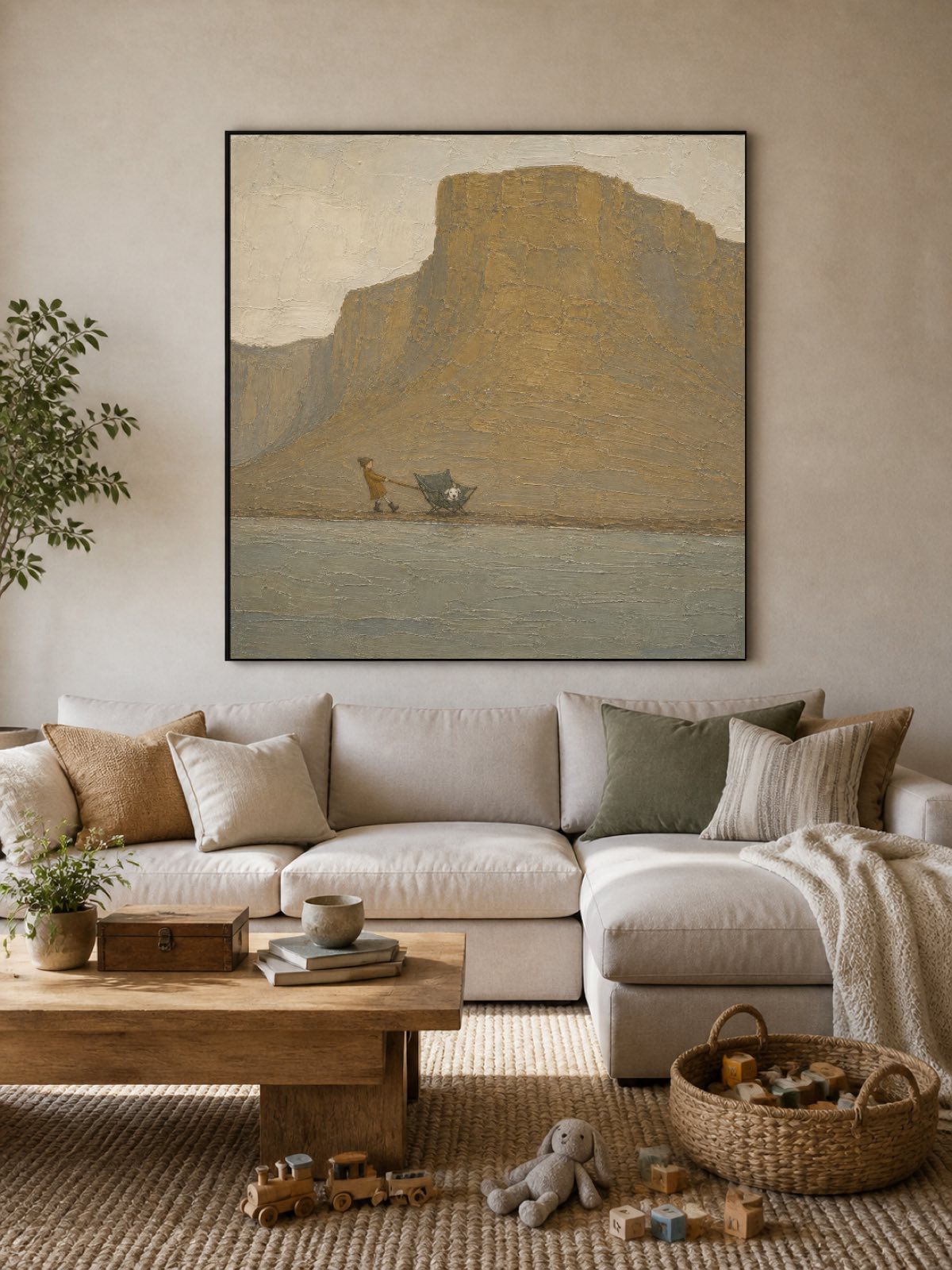 Vintage Abstract Mountain Wall Art Hand Painted Large Pet Travel Canvas Art