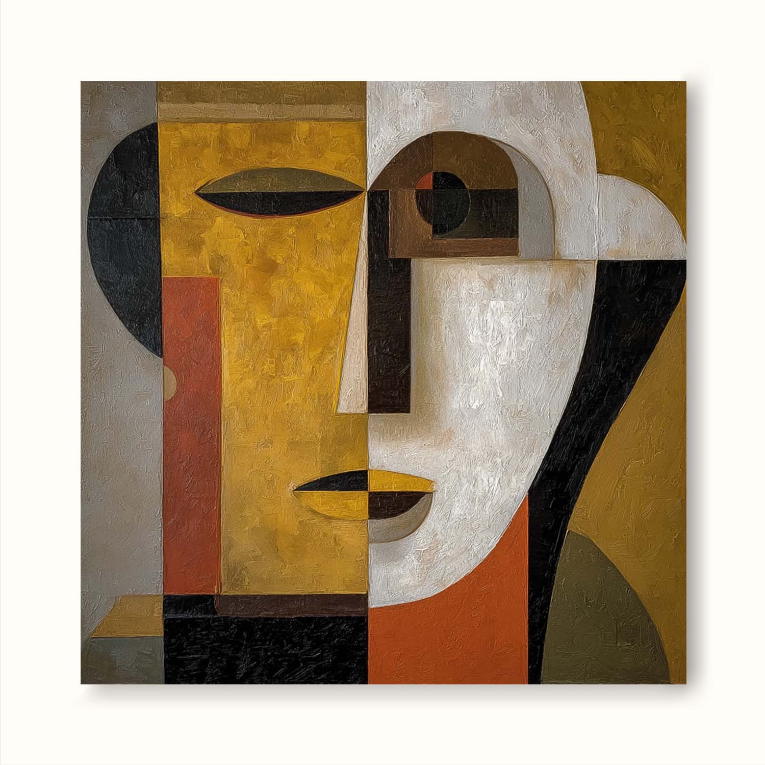 Retro Minimalist Geometric Wall Art With Earthy Tones Handcrafted Oil Painting