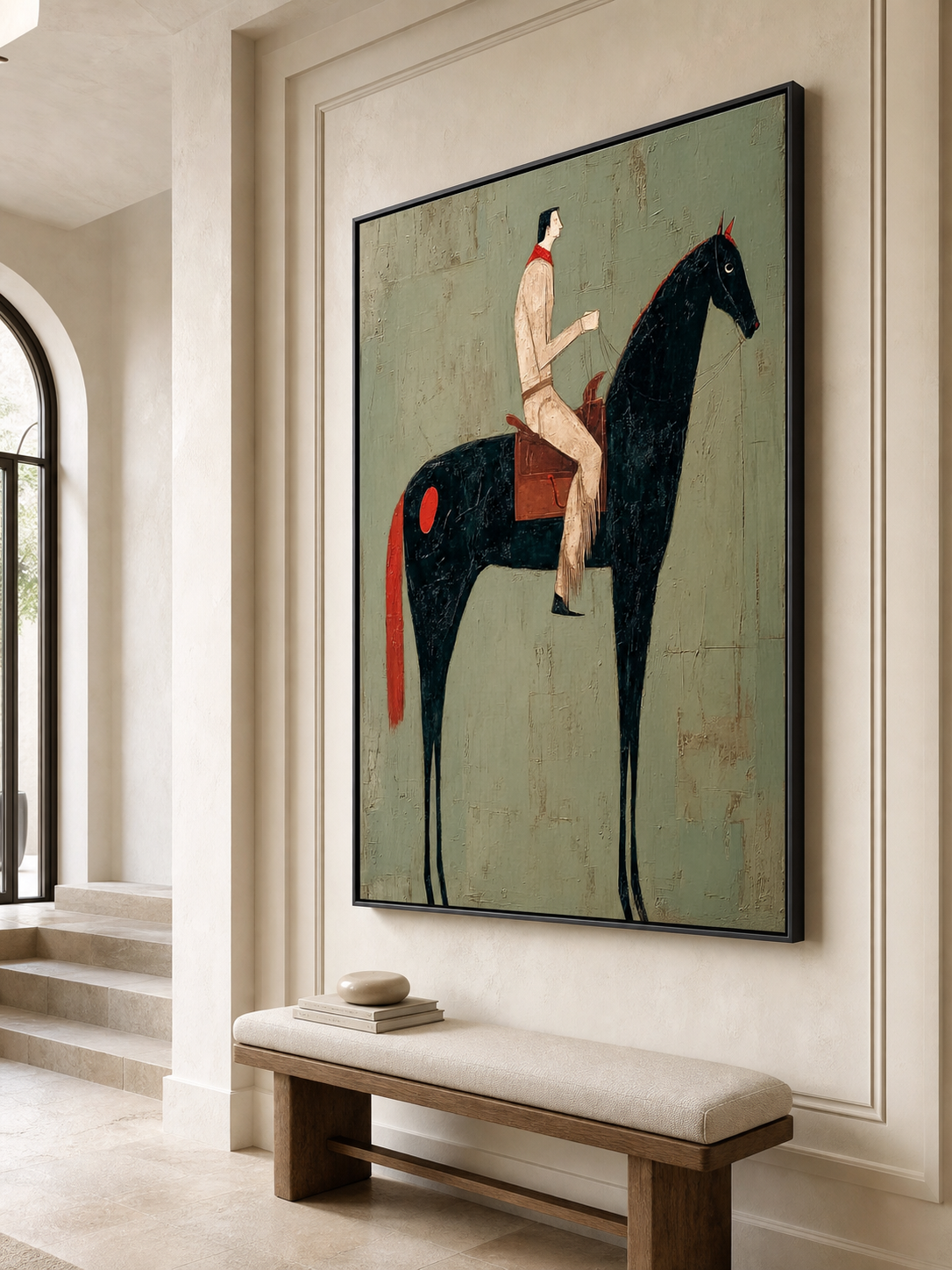 Vintage Equestrian Abstract Oil Painting Canvas Art Large Equestrian Abstract Oil Painting