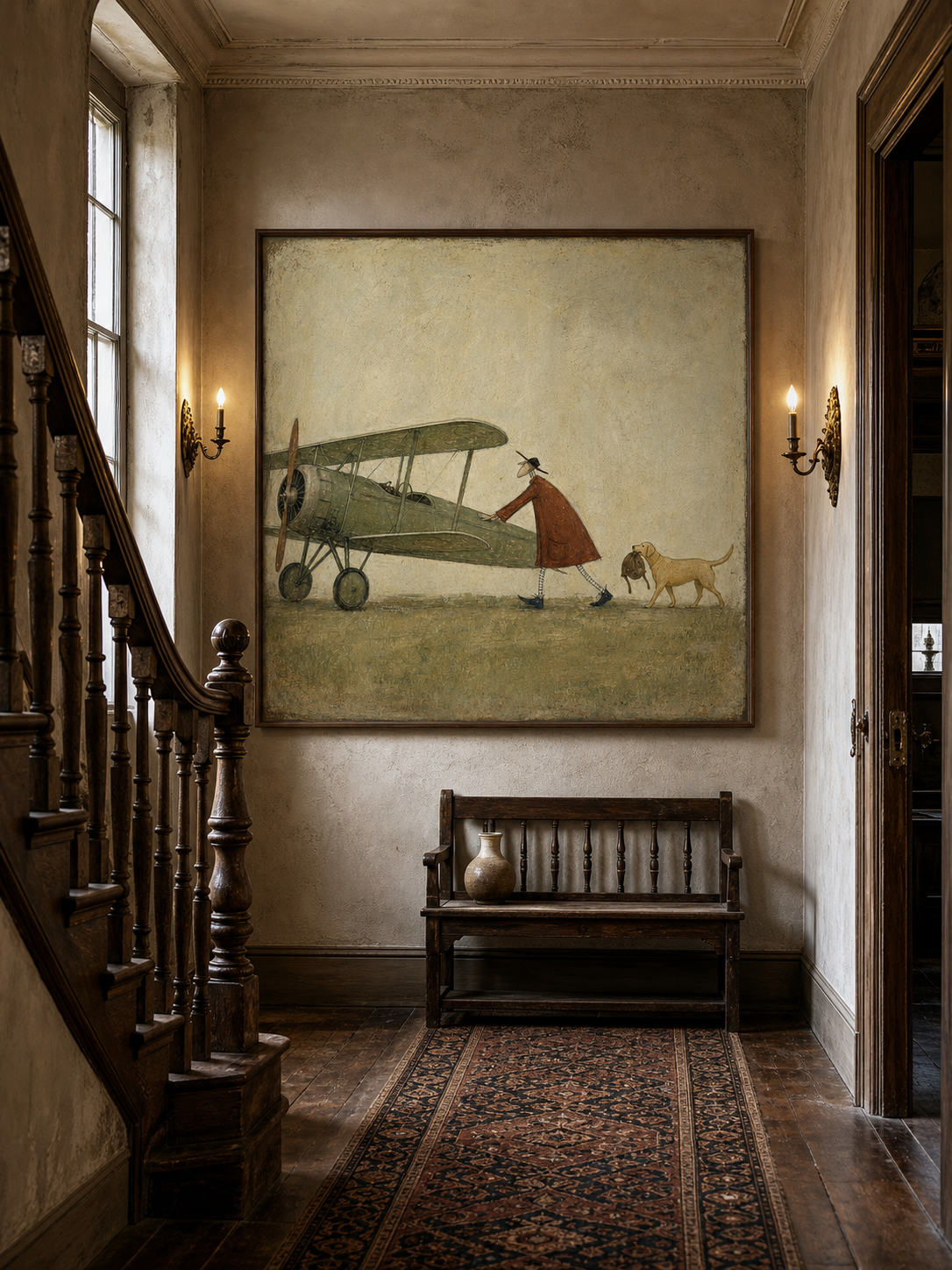 Whimsical Vintage Airplane Art With Dog For Travel Lovers Wall Decor