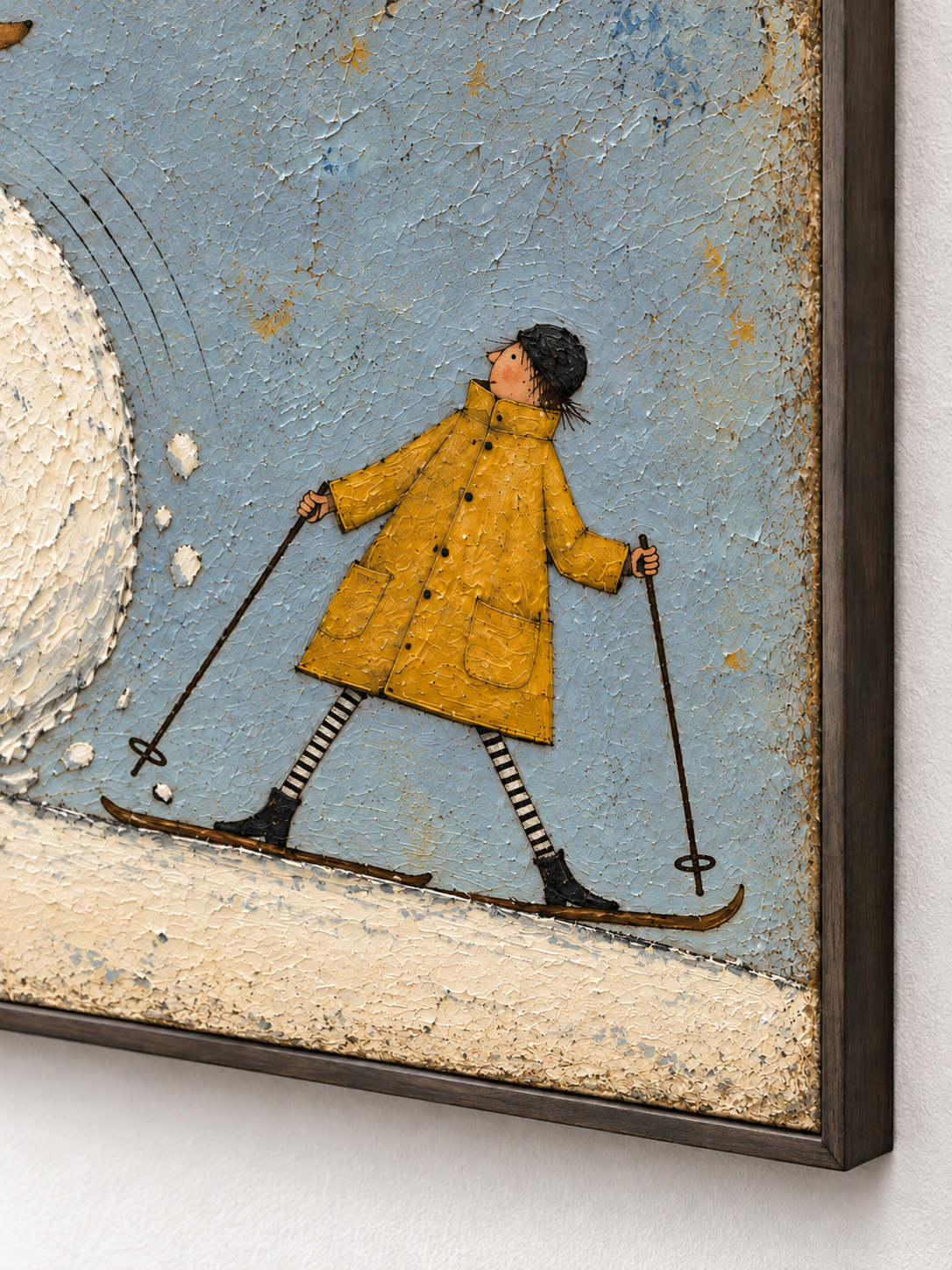 Whimsical Skiing Dog Hand-Painted Canvas Art With Snow Story