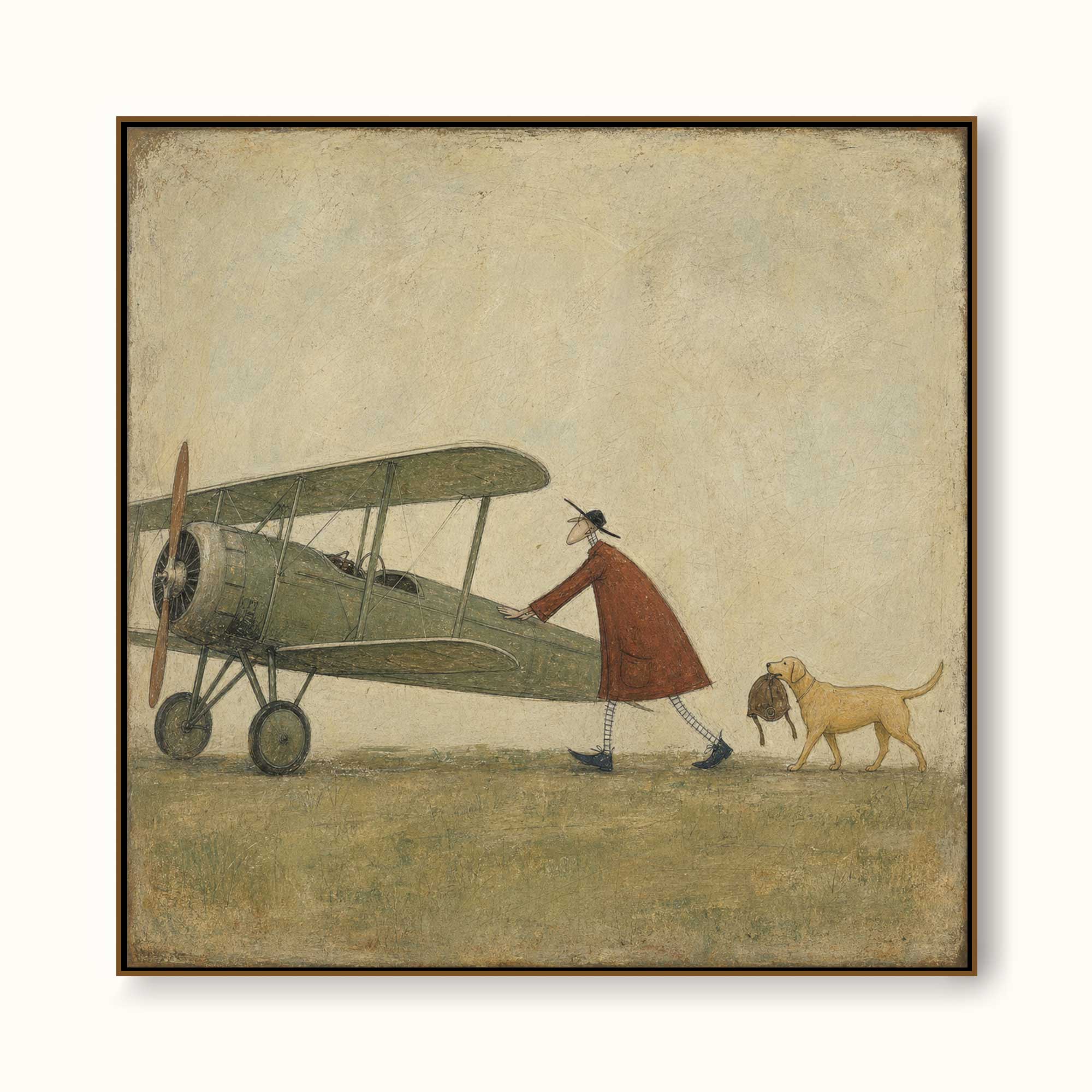 Whimsical Vintage Airplane Art With Dog For Travel Lovers Wall Decor